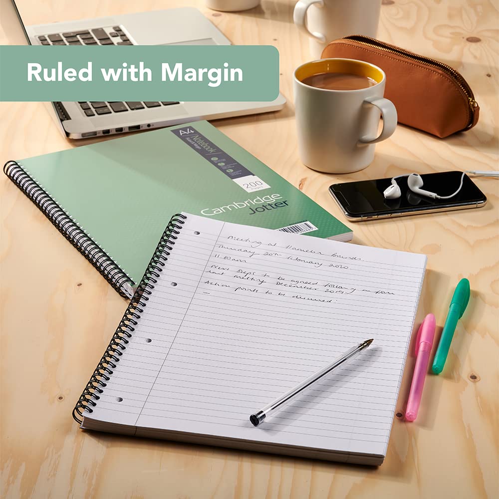 SUMMIT Cambridge Jotter A4 Wirebound Notebook - 200 Pages, 8mm Lined with Margin, 4-Hole Punched 5