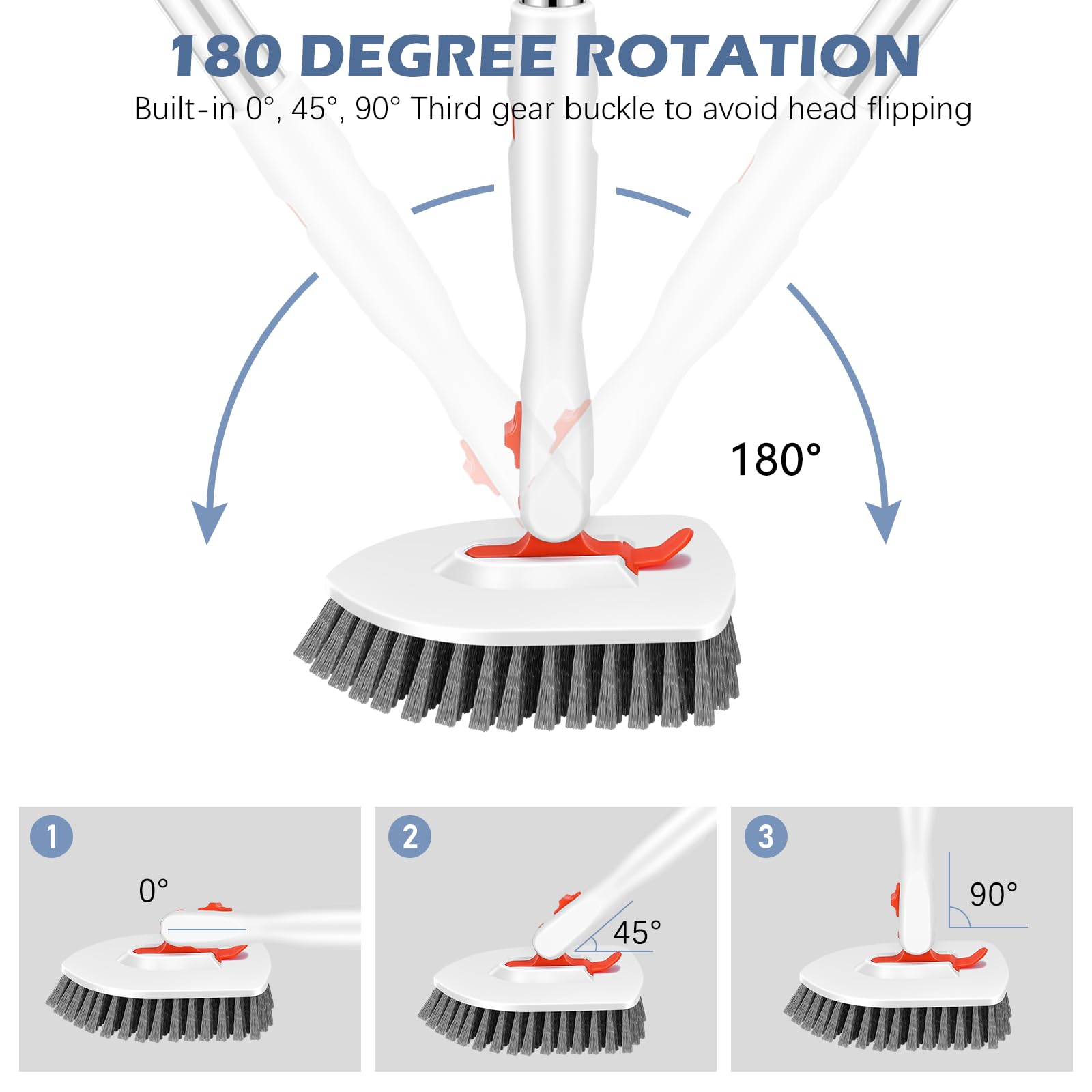 SetSail 3-in-1 Bathroom Cleaning Brush - Adjustable Long Handle, Multi-Angle Head, Non-Slip Grip 3
