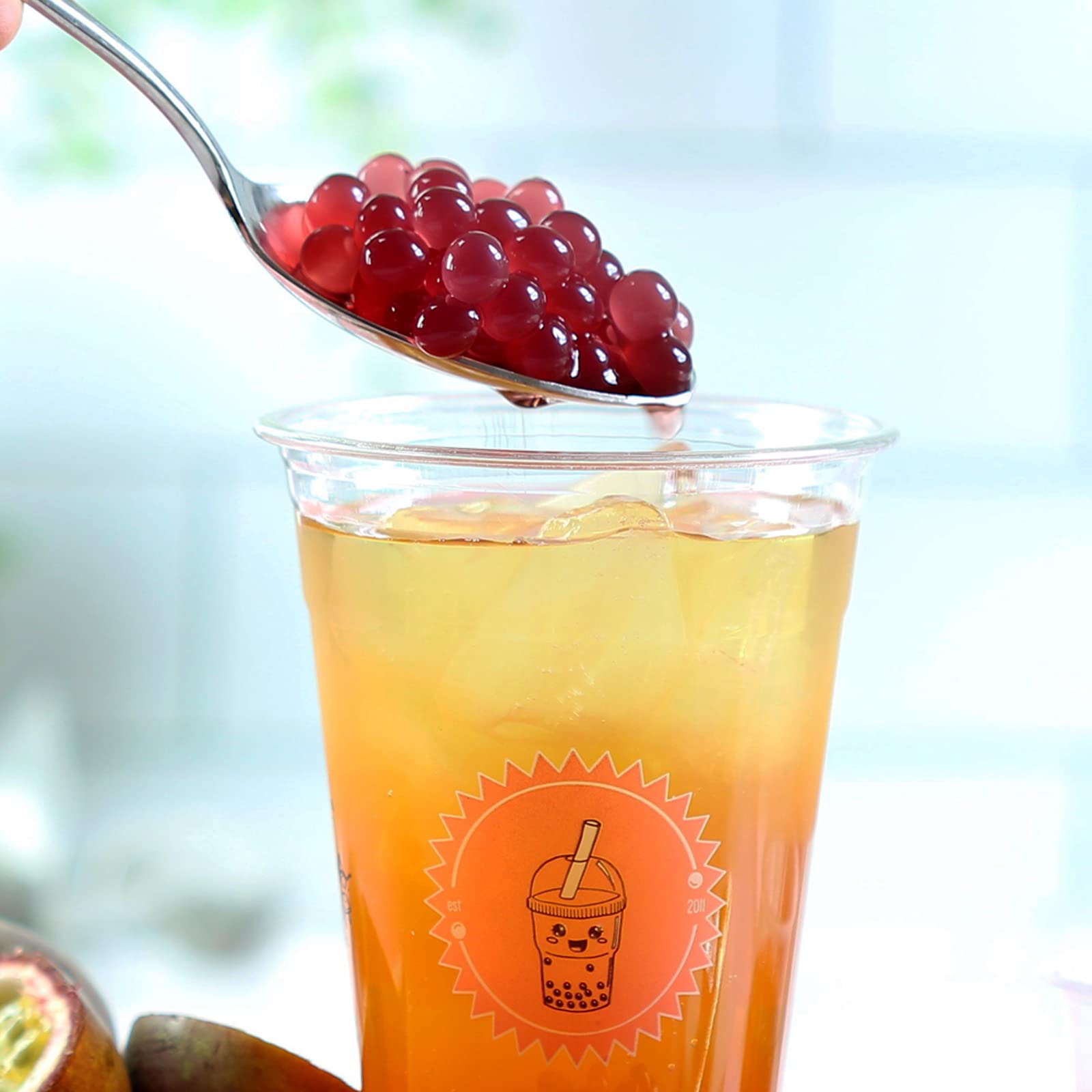 The TeaShed Bubble Tea Syrup Kit Gift Set - 3 Servings | Strawberry Popping Boba & Peach Syrup