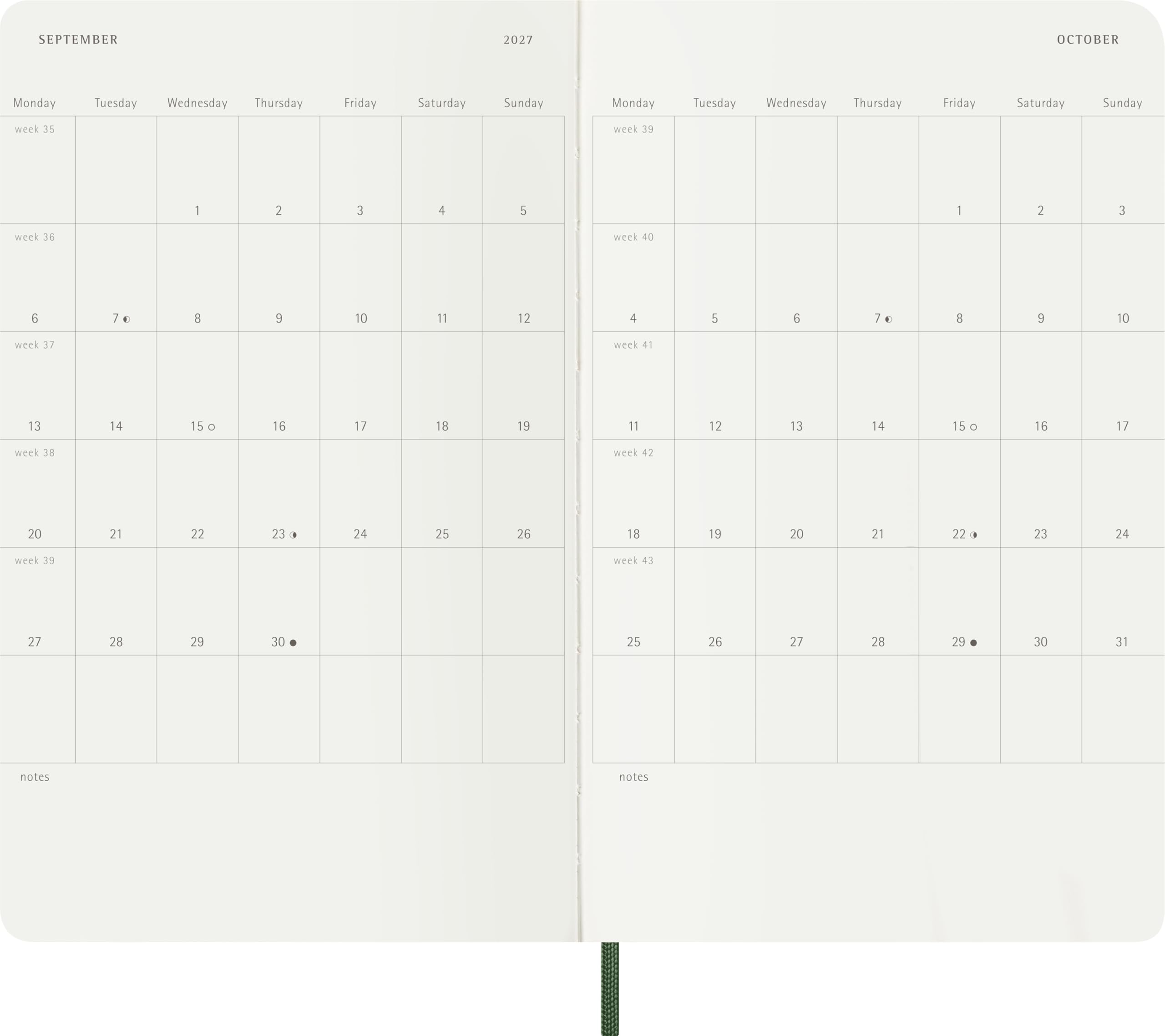Moleskine Weekly Planner 2026-2027 18-Month Large (13x21) Myrtle Green Flexibound 5