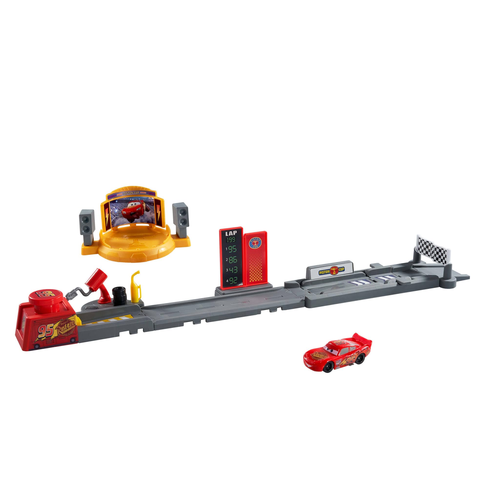 Mattel Disney and Pixar Cars Piston Cup Jump and Stunt Runway Playset - 2-in-1 Racing & Stunt Action for Kids