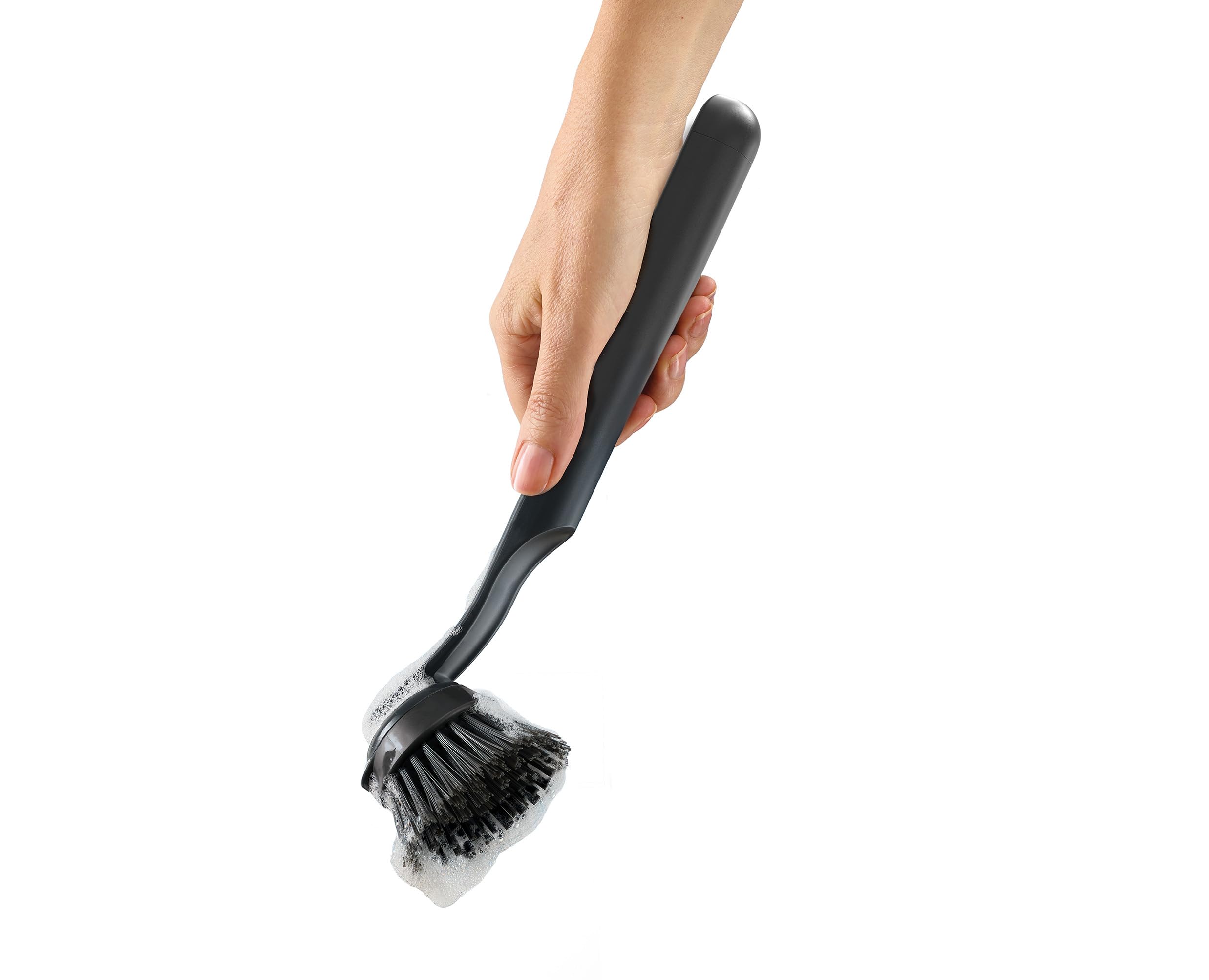 Joseph Joseph SinkTech Dish Brush with Replacement Head - Durable Bristles, Integrated Pan Scraper | Graphite