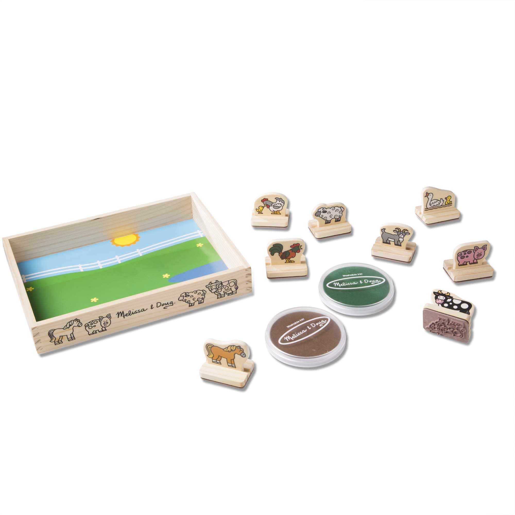 Melissa & Doug My First Wooden Stamp Set - Farm Animals | Easy-Grip Handles | Ages 3+ 5