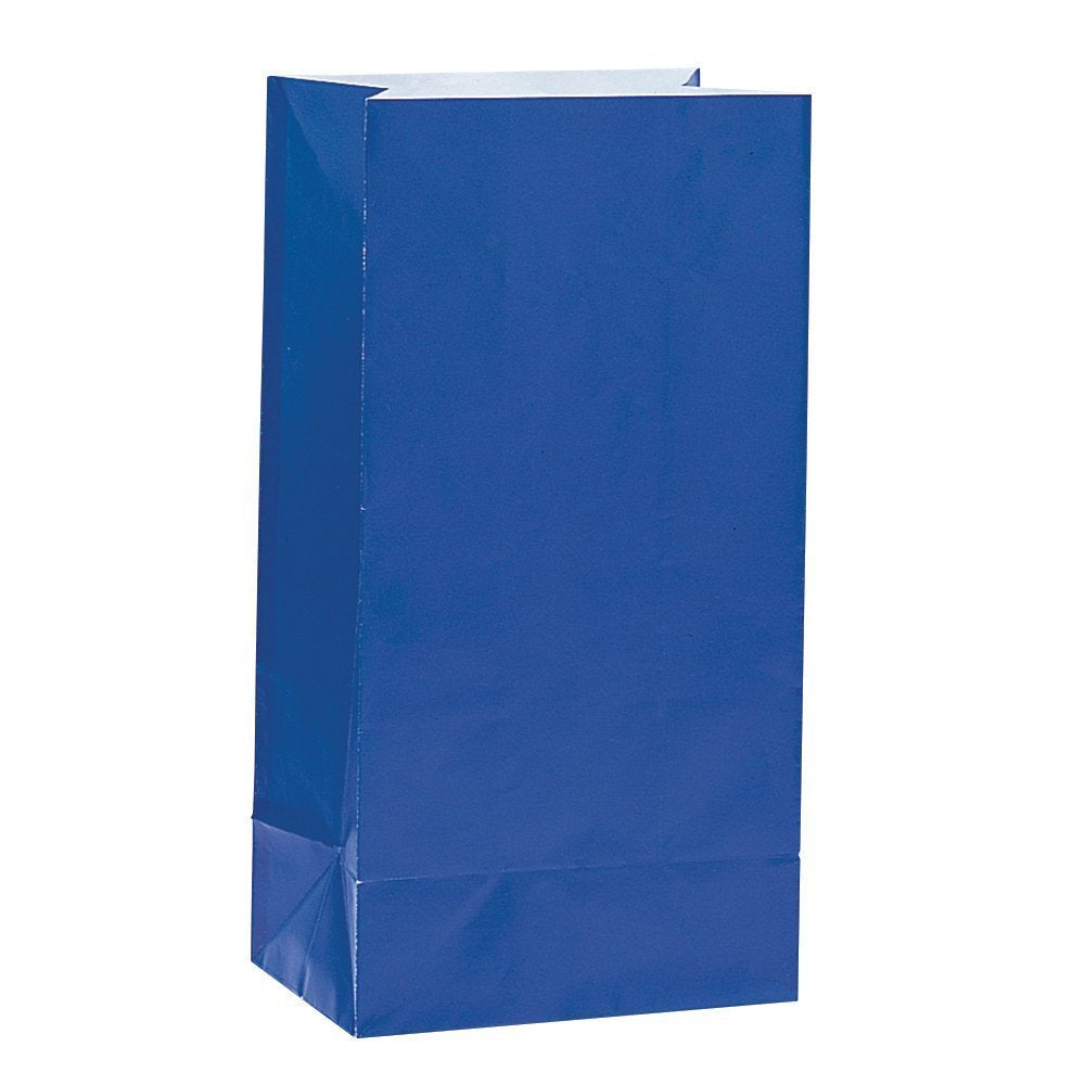 Unique Party Vibrant Royal Blue Paper Gift Bags - 12 Count | 25cm x 13cm | Solid Pattern 4
