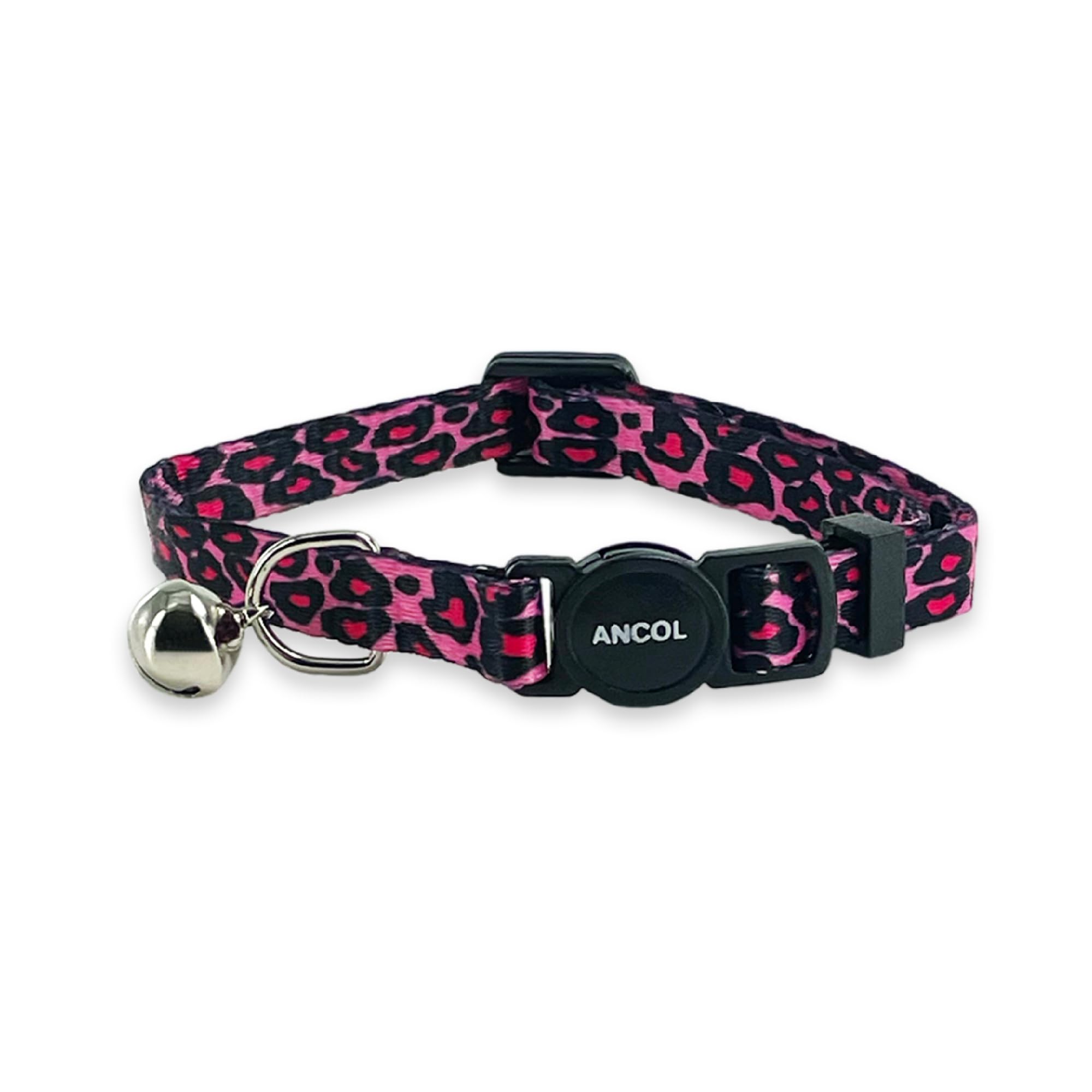 Ancol Adjustable Cat Collar with Safety Bell and Break Apart Buckle | Pink Fabric | 20-30cm