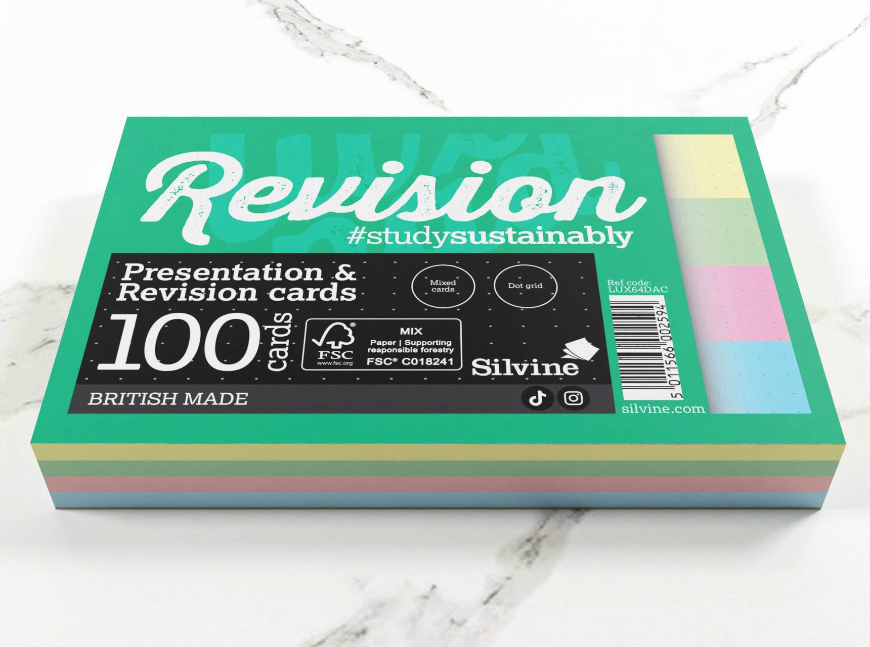 Silvine Luxpad Revision A6 Flash Cards - 5mm Dot Grid | 100 Cards | Assorted Colours 5