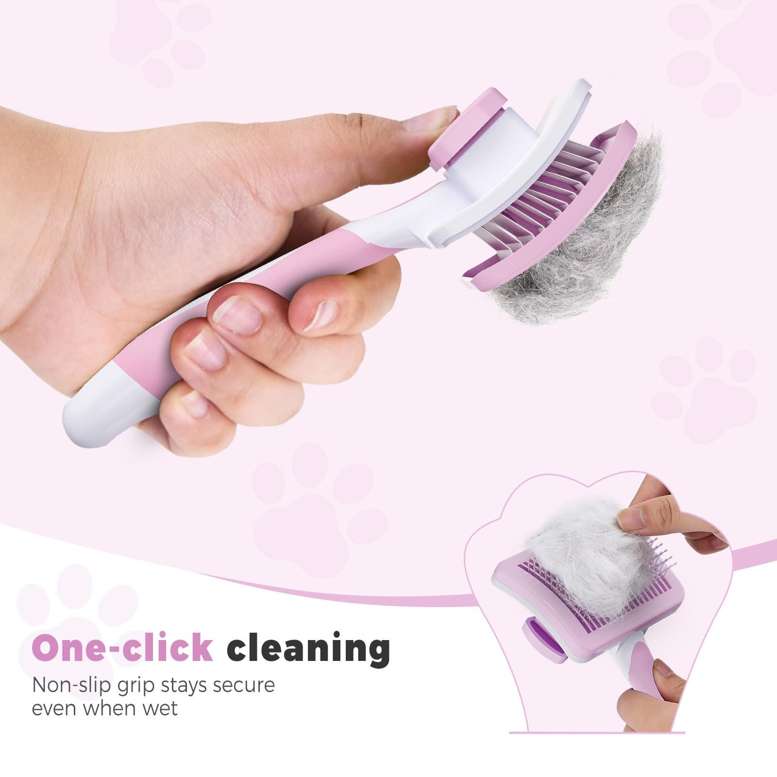 Diboniur Pet Brush - Self-Cleaning | Pink | Reduces Shedding for Long & Short Hair 4