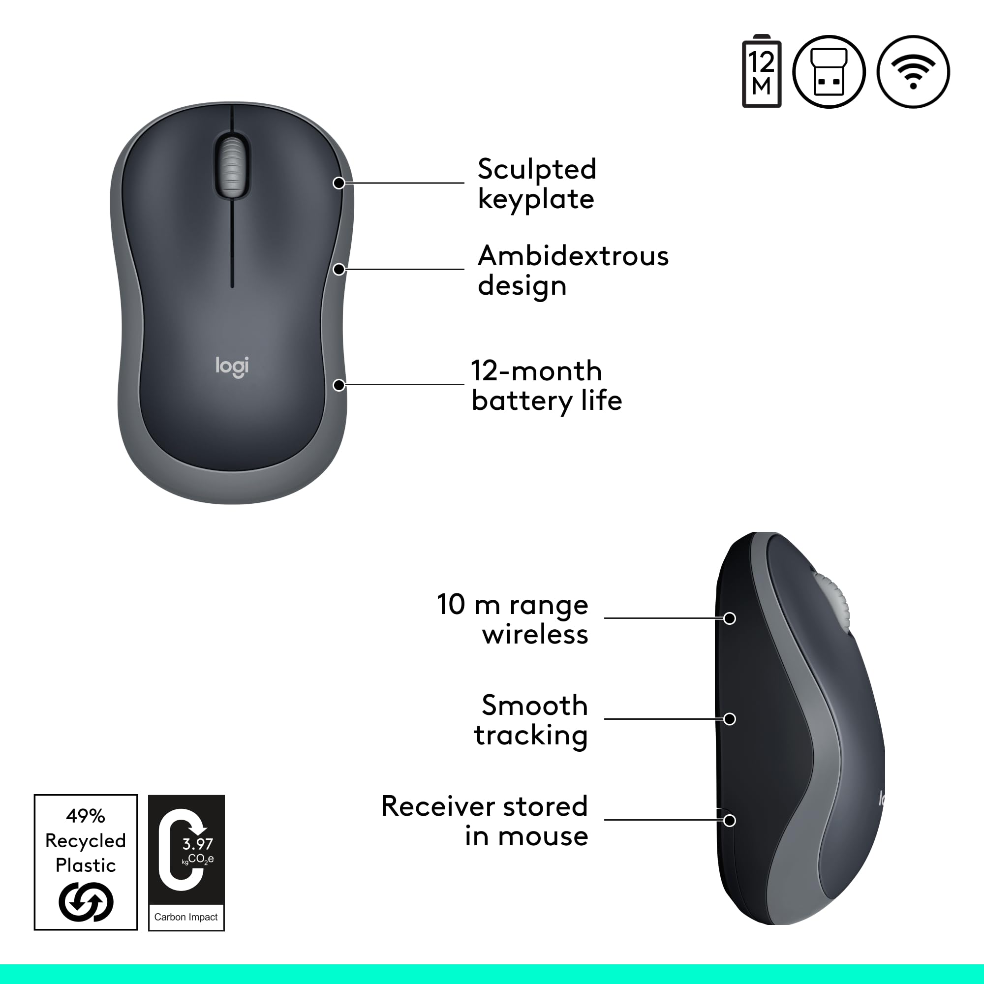 Logitech M185 Wireless Mouse - 12-Month Battery Life | 1000 DPI Optical Tracking | Ambidextrous 6