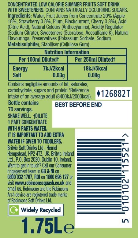 Robinsons Summer Fruits Kürbis ohne Zuckerzusatz 1,75 l 3