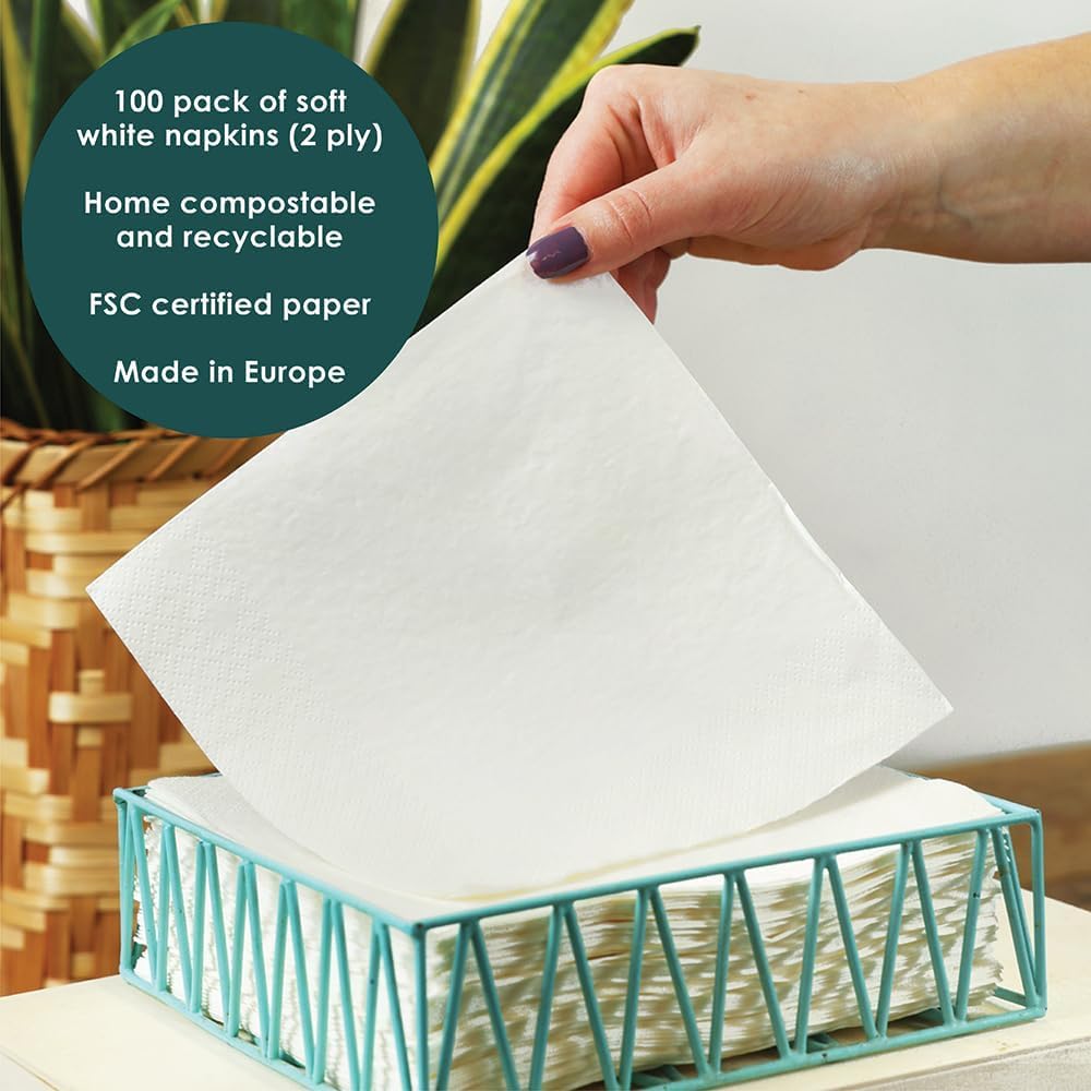 Talking Tables Table Kind Soft White Napkins - 100 Pack Bulk | 2-Ply 33cm | Home Compostable & Recyclable 3