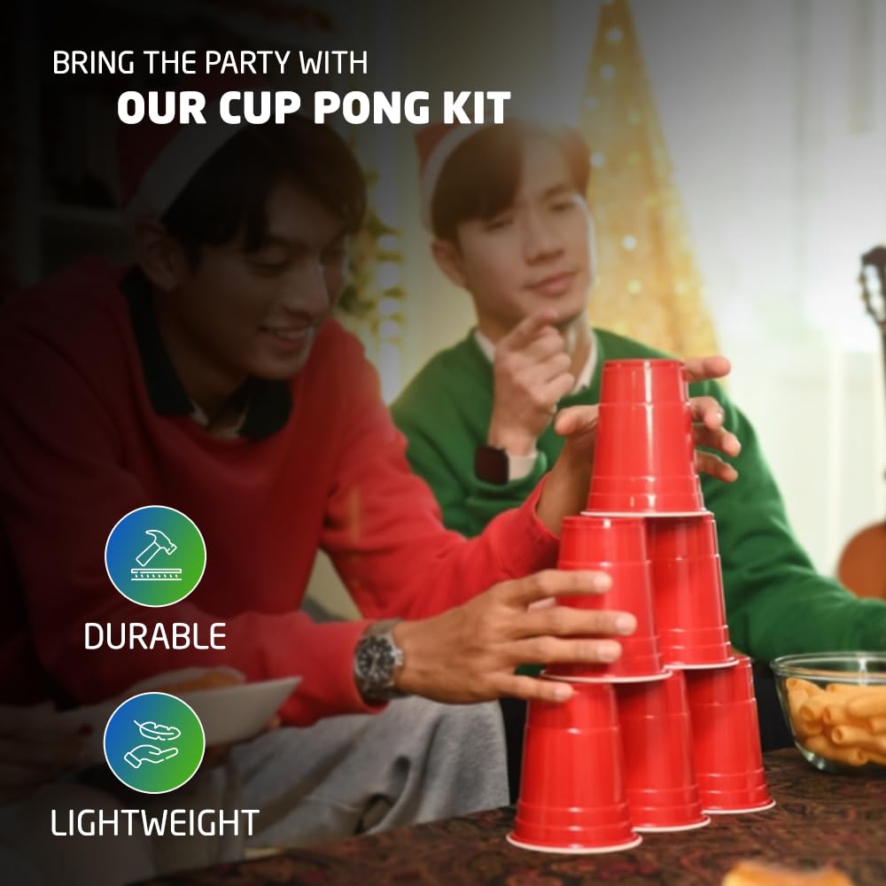TOIS Party Game Set - 24 Pieces: 10 Red Cups, 10 Blue Cups (16oz) & 4 Balls 4