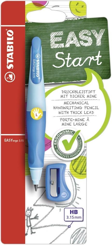 Handwriting Pencil - STABILO EASYergo 3.15 Left Handed Light Blue/Dark Blue + Sharpener