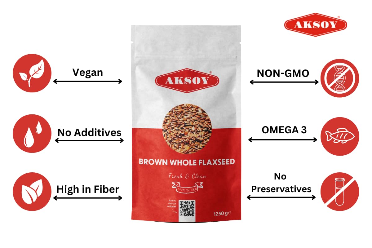 AKSOY Brown Whole Flaxseed (Linseed) - Raw, Non-GMO, 1250g | Cardiovascular Support