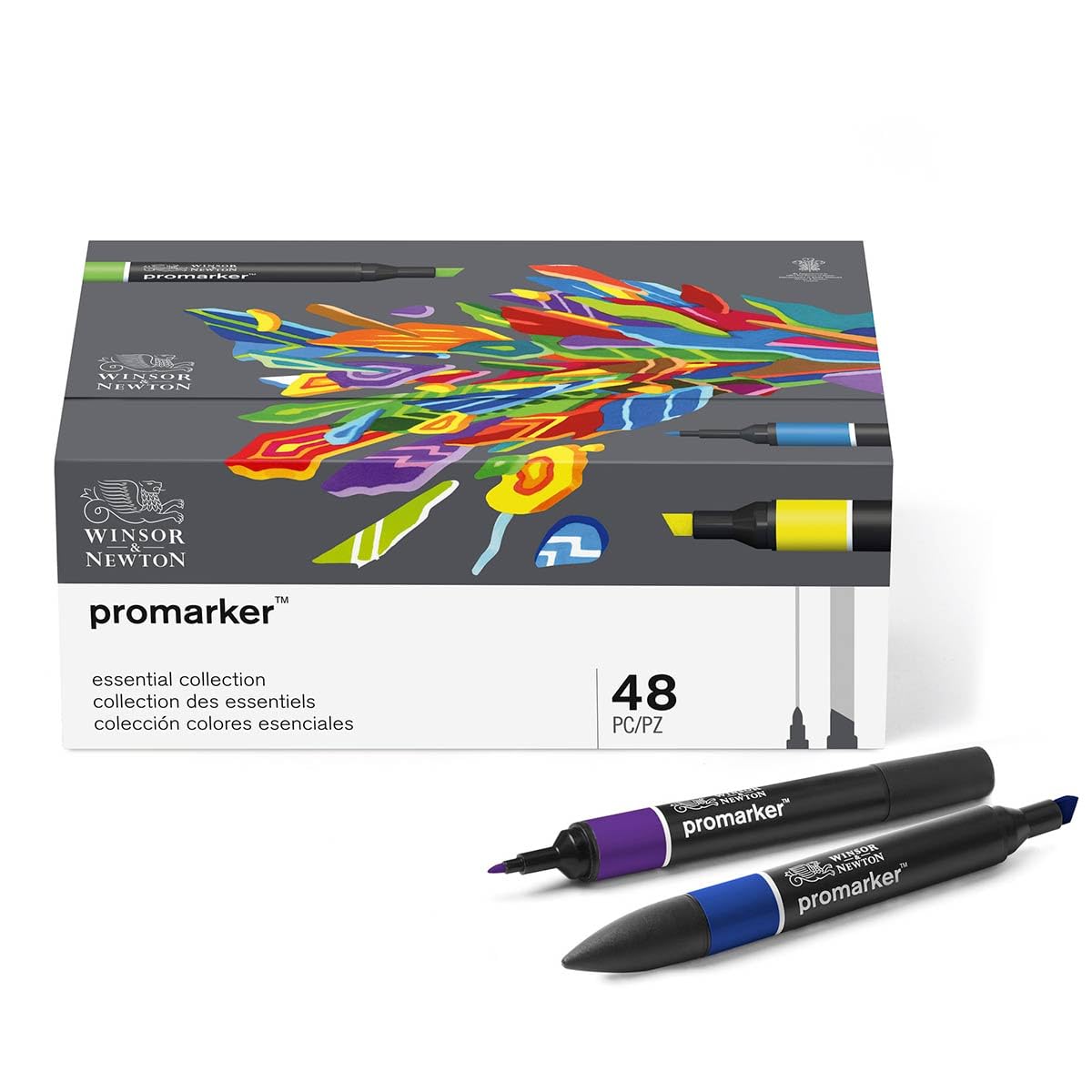 Winsor & Newton Promarker Alcohol Based Marker Set - Essential Collection, 48 Count with Blender 5