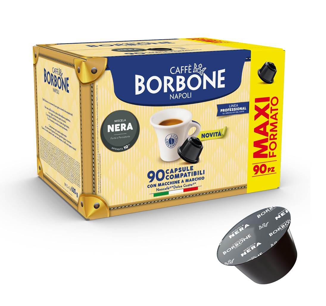 CAFFÈ BORBONE Black Coffee Blend Capsules - 90 Count (Pack of 6) | Intense & Creamy Espresso | Dolce Gusto Compatible