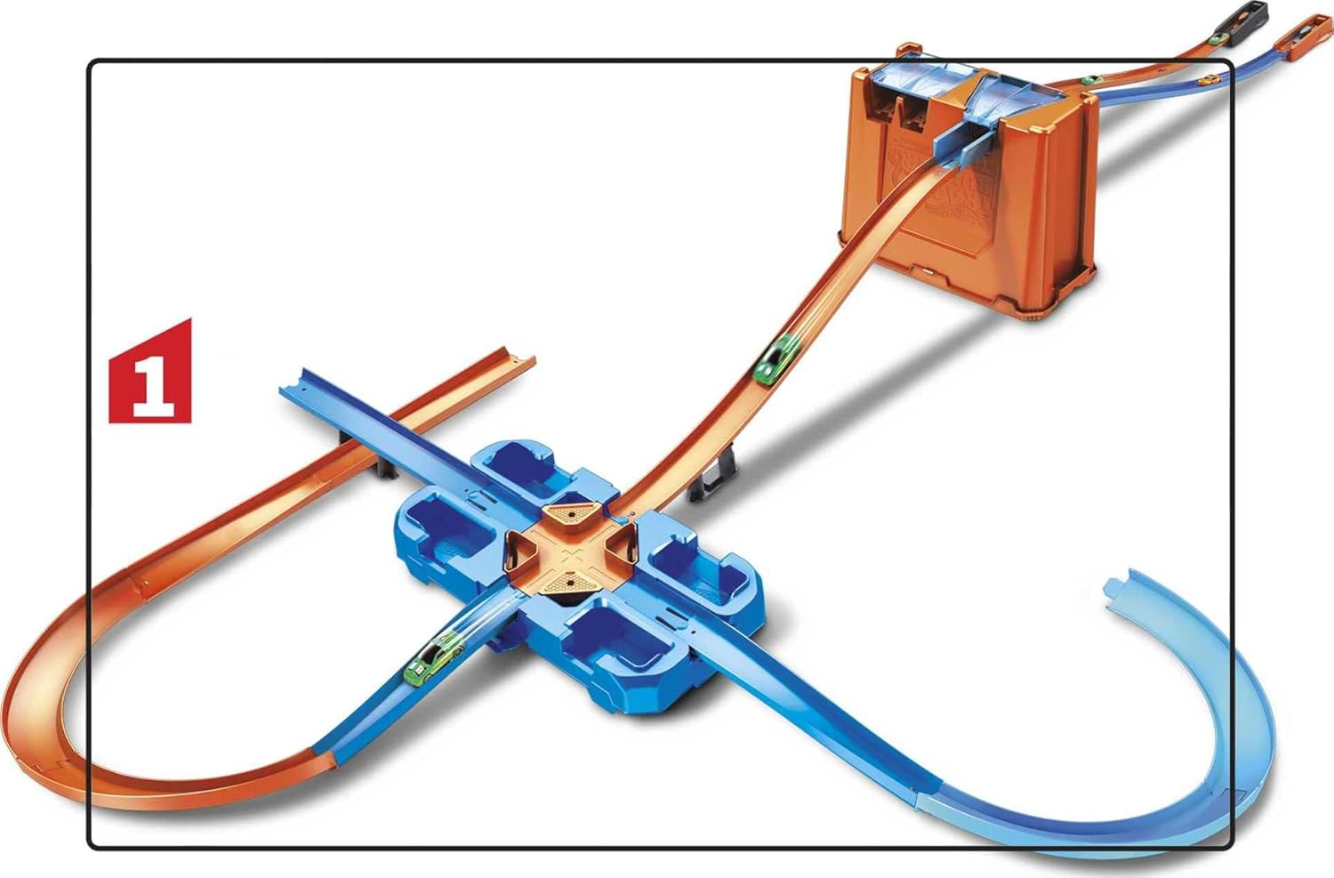 Hot Wheels GGP93 Deluxe Stunt Box - 36-Piece Track Set with Crash Zone & 2 Cars, Ages 6+ 4