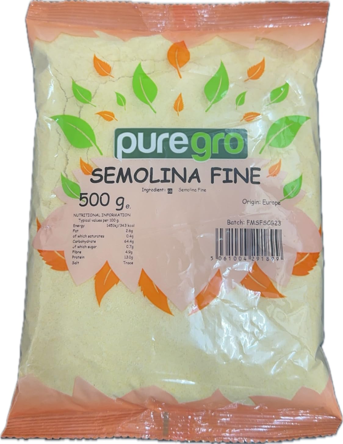 Puregro Semolina Fine - Durum Wheat Thickener for Baking & Cooking | 500g 1
