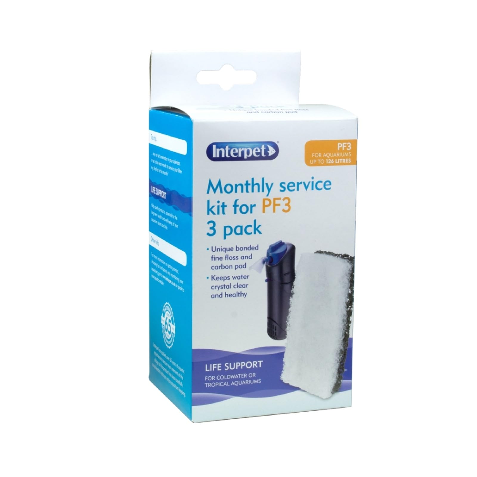 Interpet Monthly Service Kit for PF3 Power Filter | 3 Bonded Carbon & Floss Pads