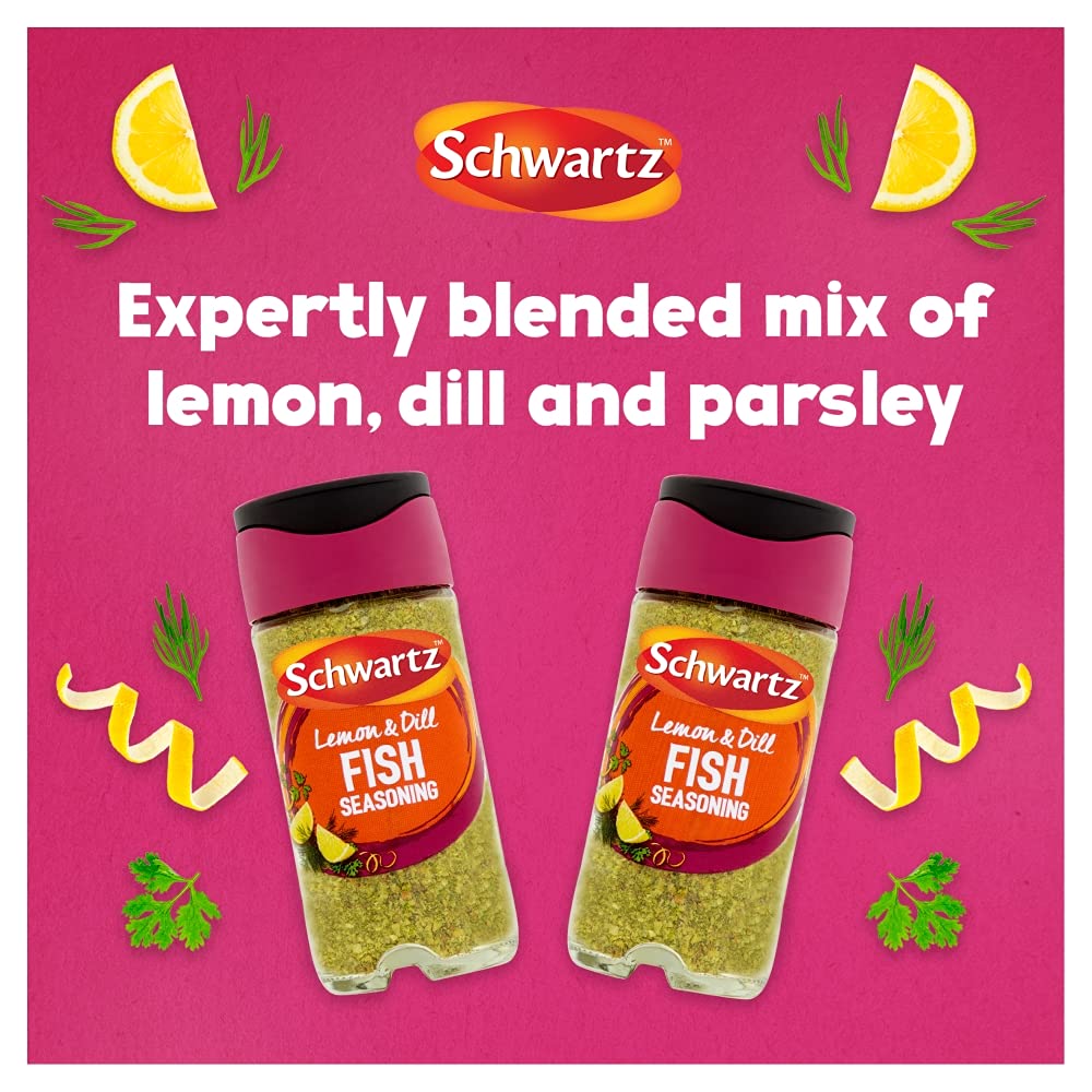 Schwartz Lemon & Dill Fish Seasoning - Expertly Blended with Lemon, Dill & Parsley | 55g Jar (Pack of 6)