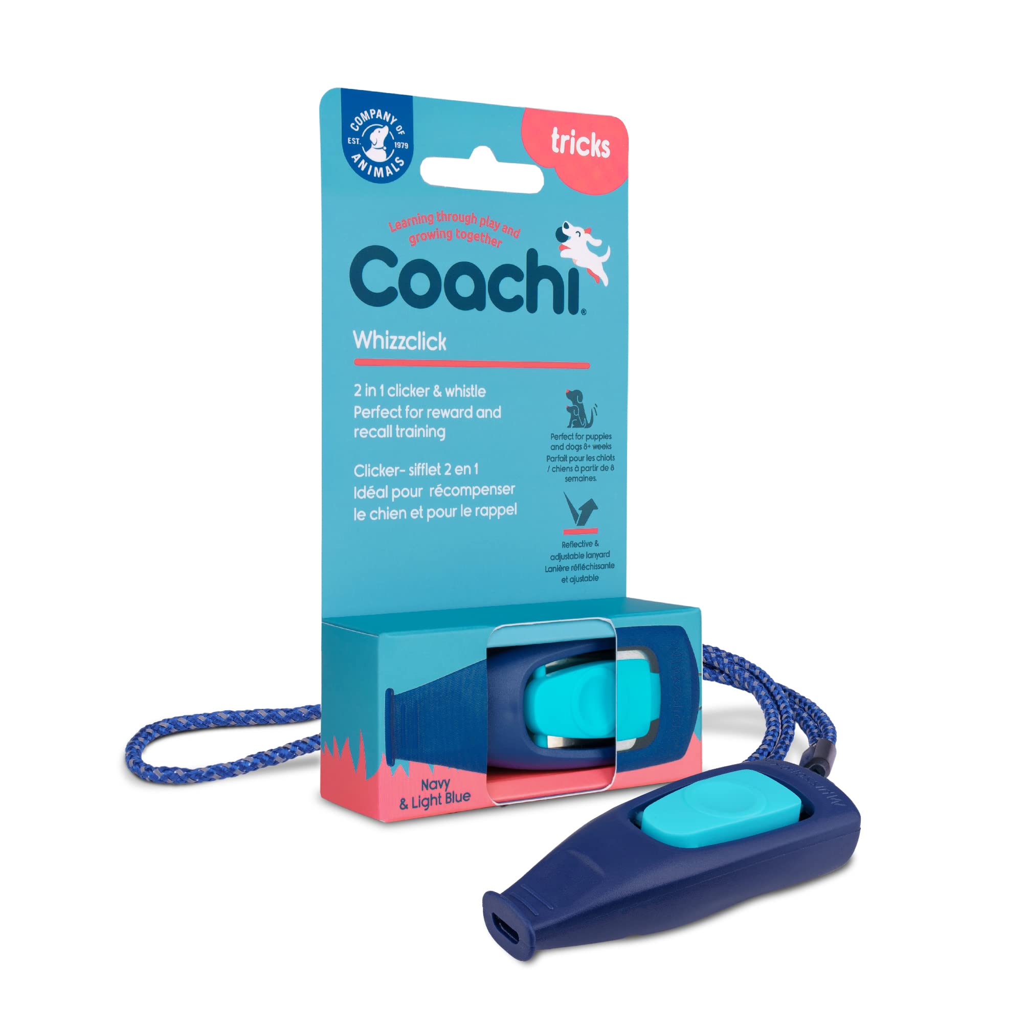 Coachi Whizzclick - 2-in-1 Combined Clicker and Whistle for Dog Training | Navy/Light Blue