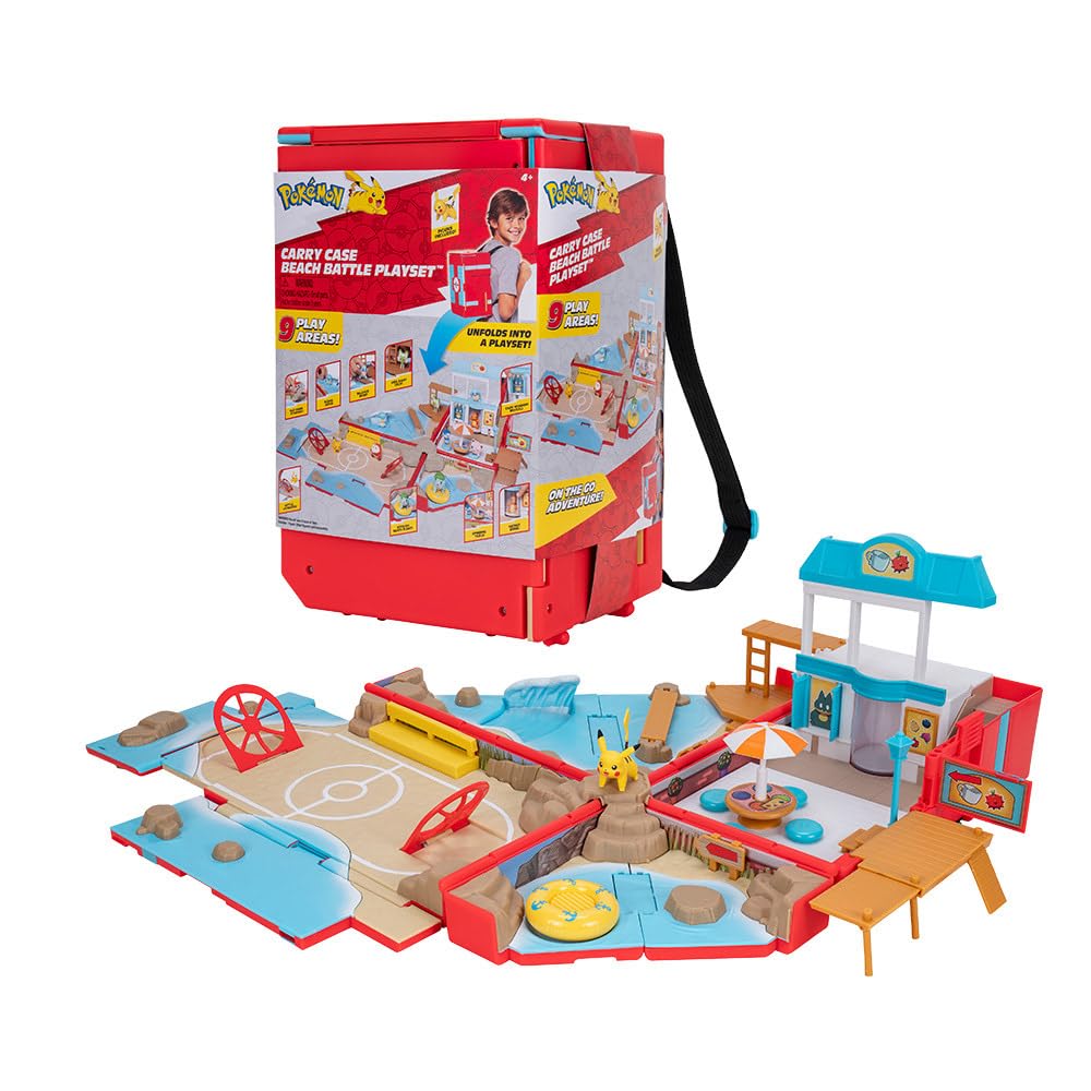Pokémon Carry Case Beach Battle Playset - Portable Transforming Backpack with Pikachu Figure 8