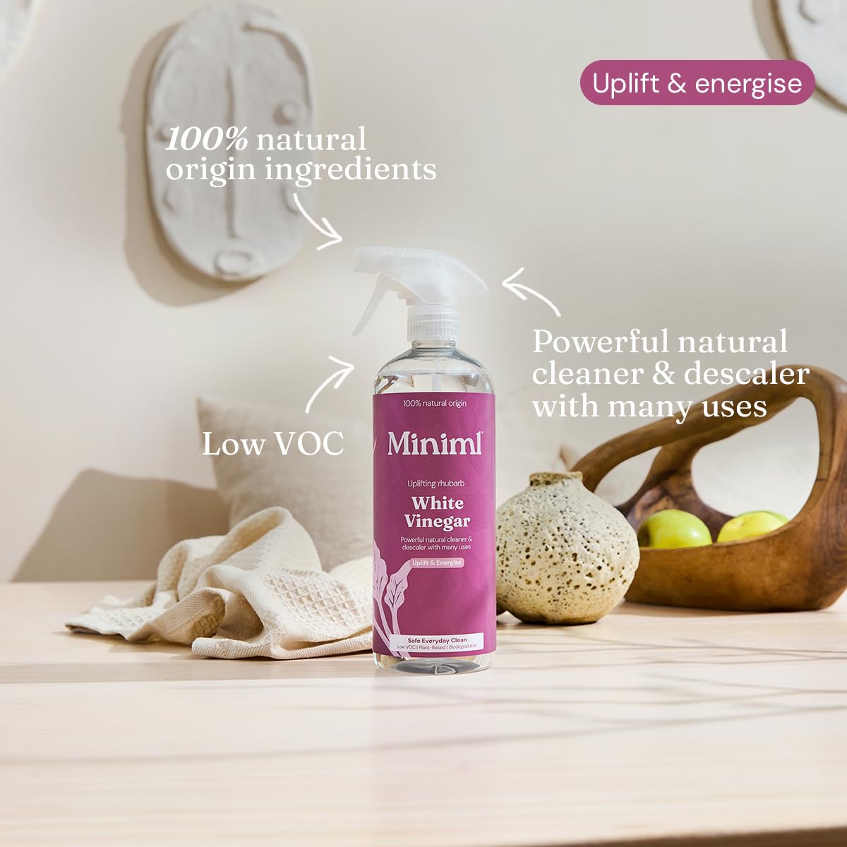 Miniml White Vinegar Cleaning Spray - Wild Rhubarb Scented | 750ml | Plant Powered 3