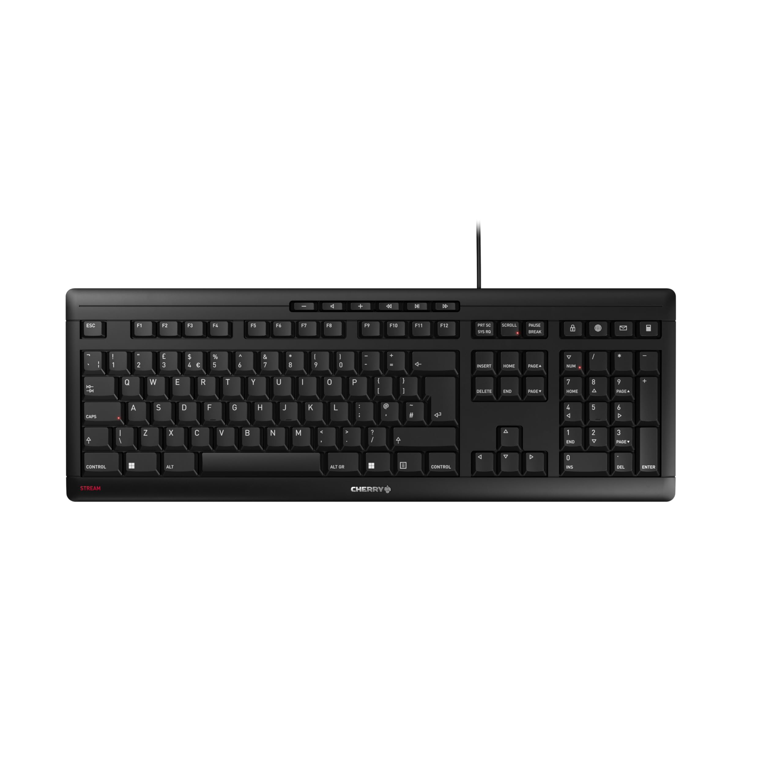 CHERRY STREAM KEYBOARD - Wired, Whisper-Quiet Keystroke | UK QWERTY Layout | Black