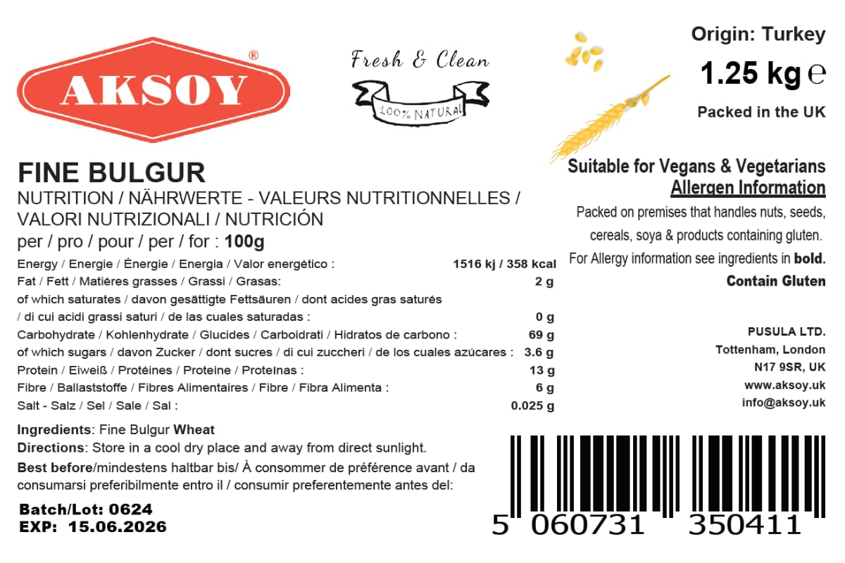 AKSOY Fine Bulgur Wheat - 1.25KG Pouch | Ideal for Salads & Meatballs | Vegan 7
