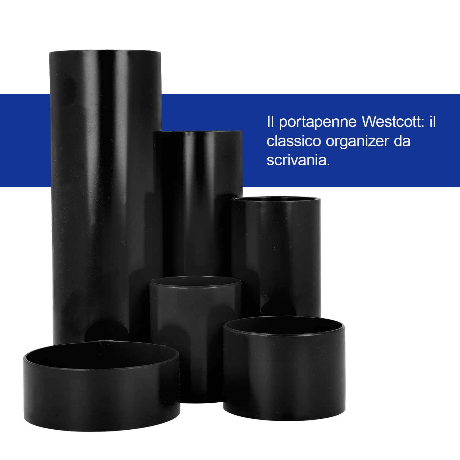 Westcott Pen Holder - 6 Round Compartments | Black Plastic | Tabletop Mount