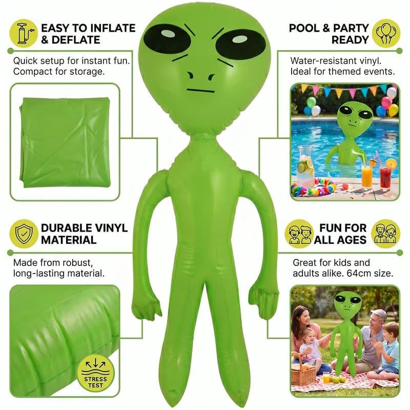 HENBRANDT Inflatable Alien - 64cm Height | Space & Halloween Prop | Unisex Adult