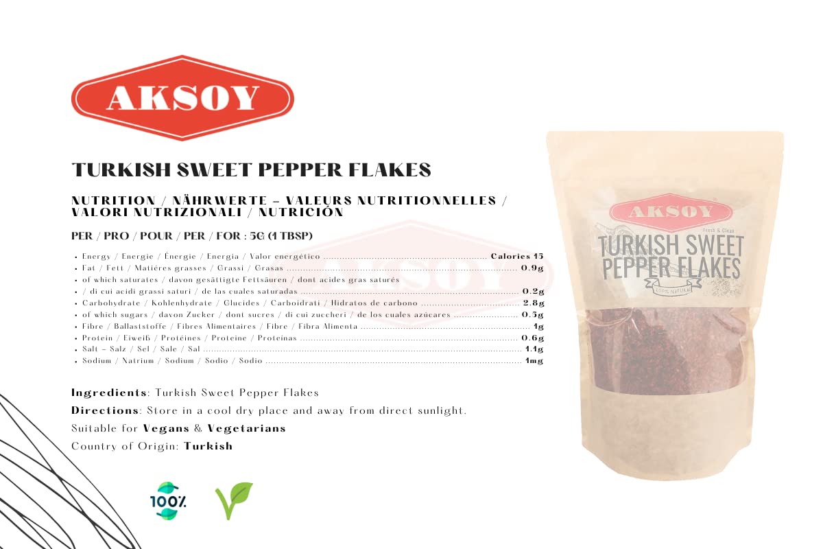 AKSOY Premium Turkish Sweet Red Pepper Flakes (Pul Biber) - 750g Resealable Bag | Mild & Sweet Flavor