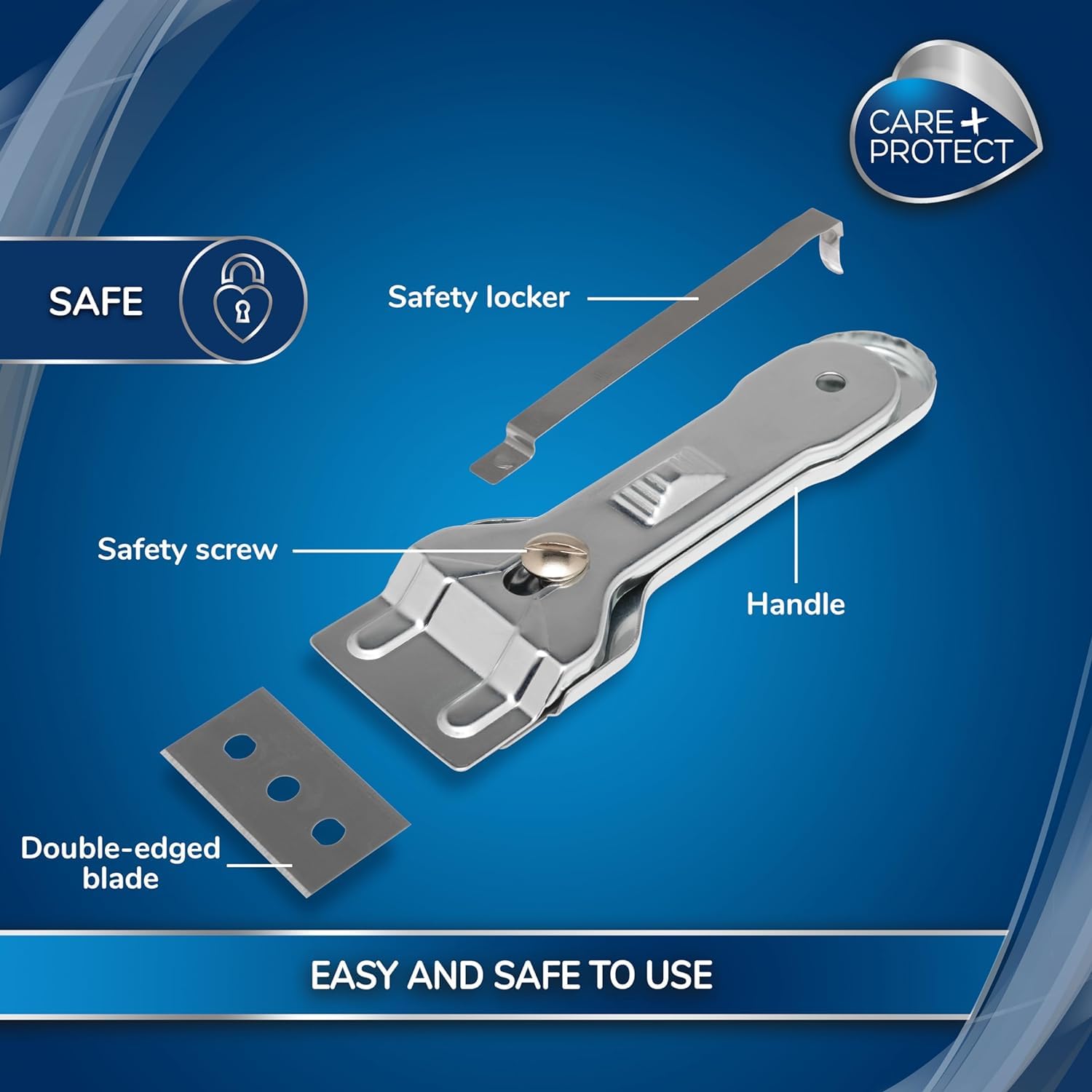 CARE + PROTECT Kitchen Cleaning Scraper for Glass & Ceramic Hobs | Stainless Steel | Silver 4