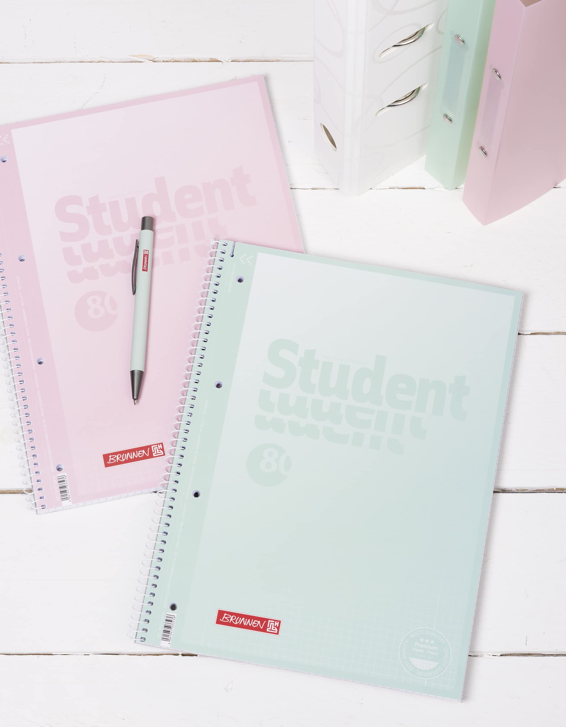 BRUNNEN College Notepad Premium Student 'Pastel' | A4 Squared 5mm | 80 Sheets 6