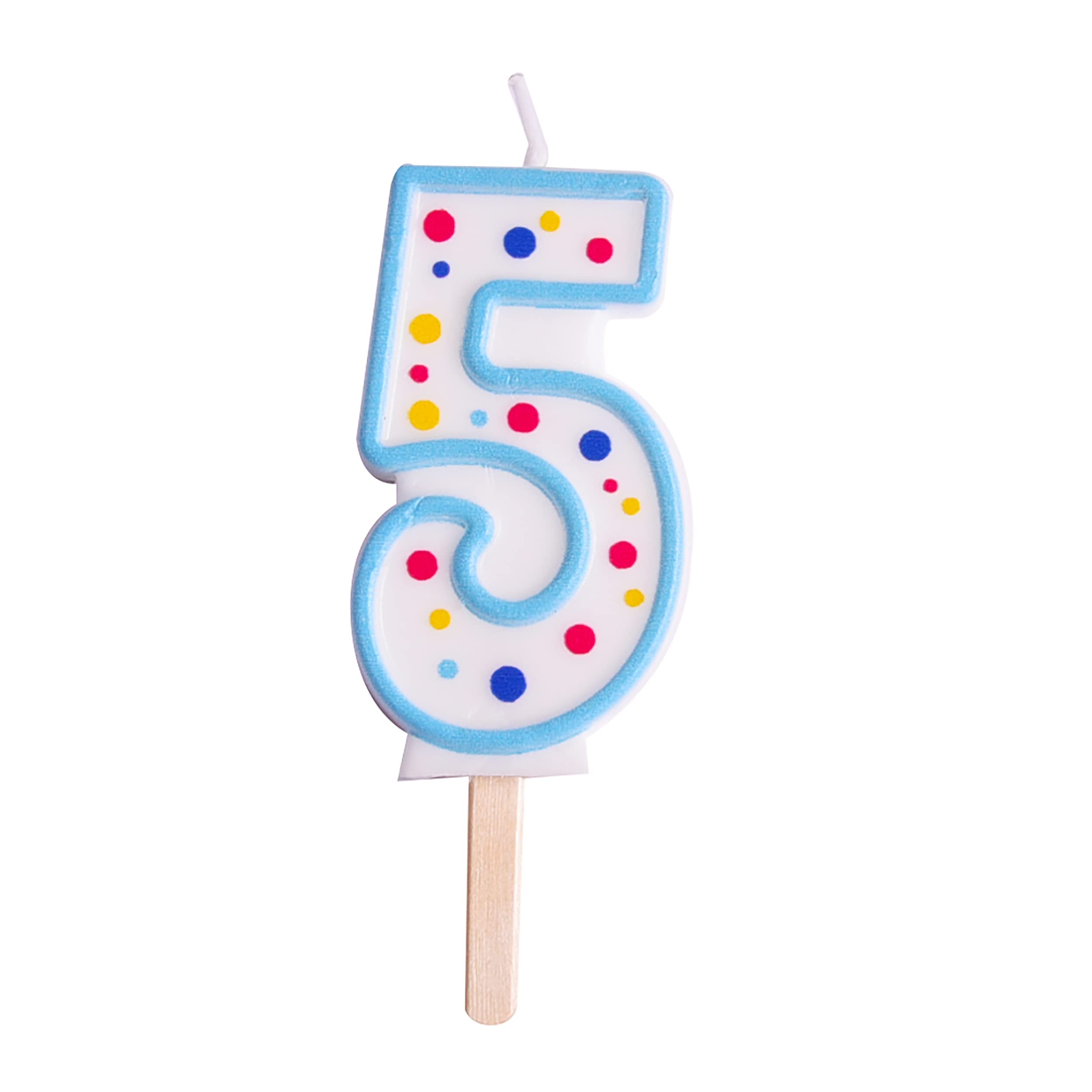 PME Number 5 Birthday Candle - Blue with Multi-Coloured Polka Dots | 6.3cm