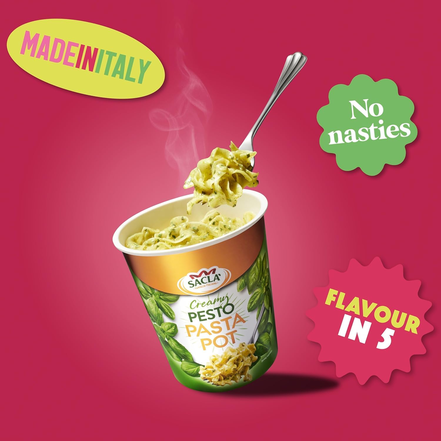 Sacla Italian Instant Pasta Pot - Tagliatelle with Natural Seasonings | Ready in 5 Mins | 80g 3