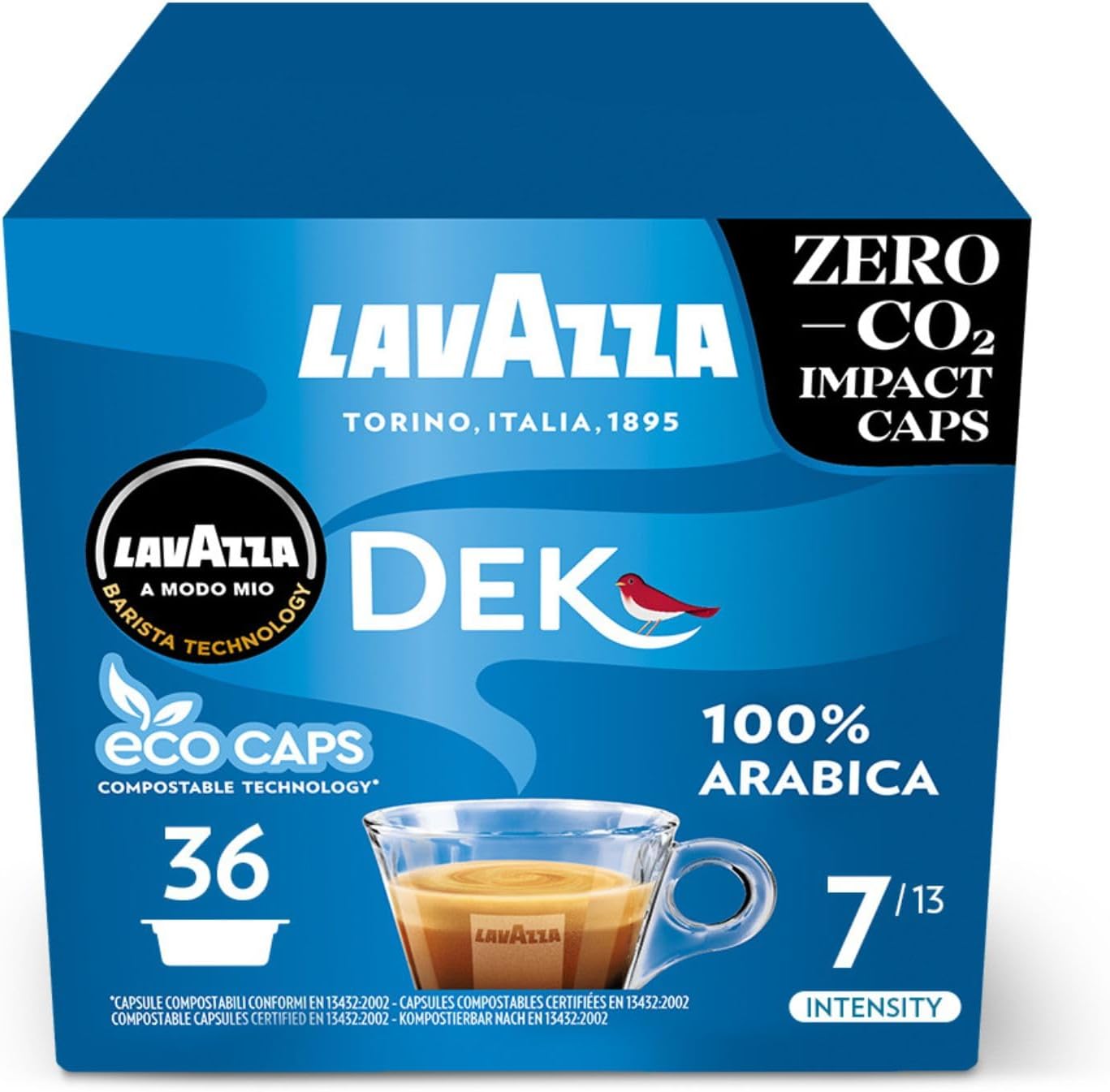Lavazza A Modo Mio Dek Cremoso Kaffeekapseln, entkoffeinierte 100 % Arabica-Mischung, 36 Pads