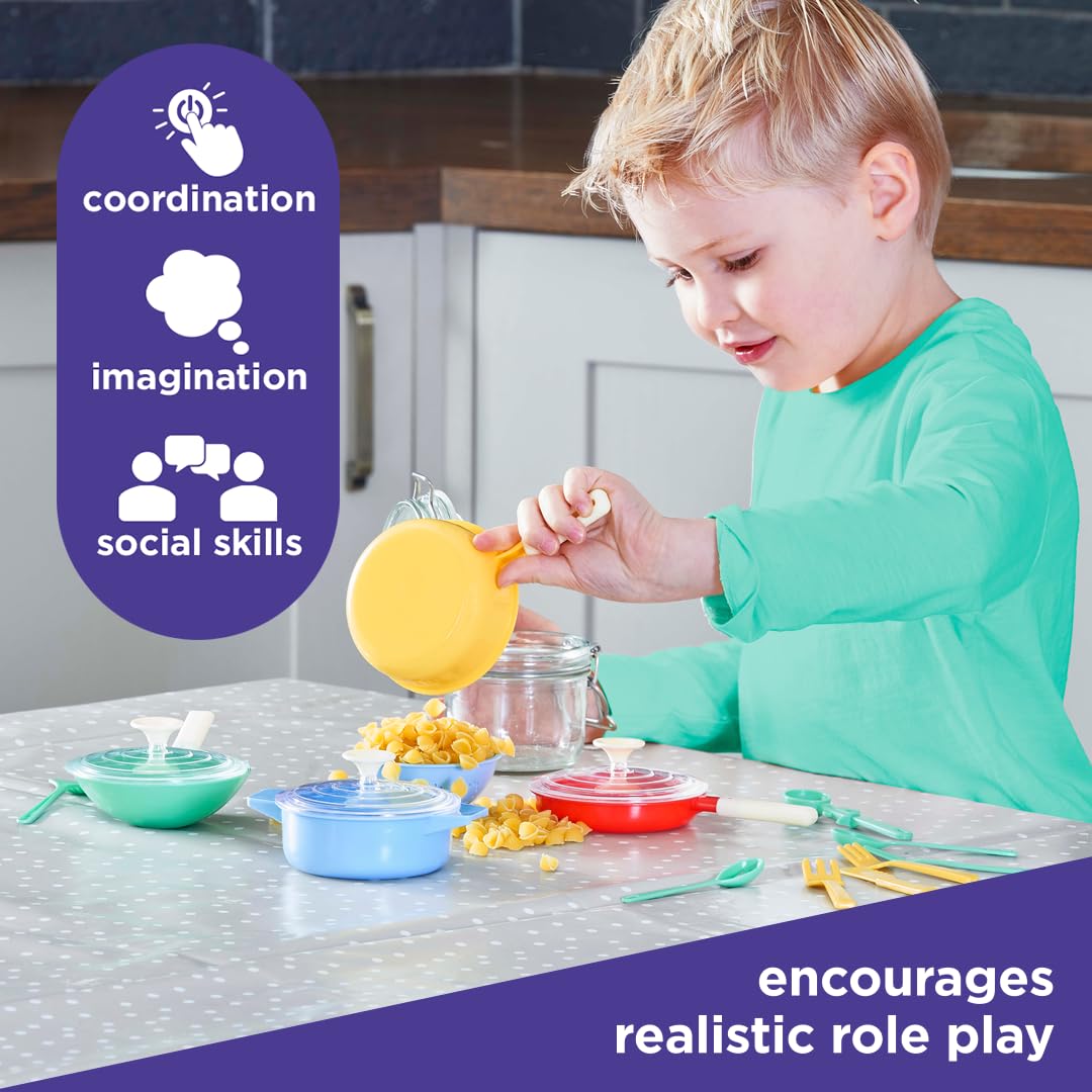 Casdon Pan Set - Realistic Pastel Toy Kitchen Set with Utensils | Ages 3+ | Plastic 3