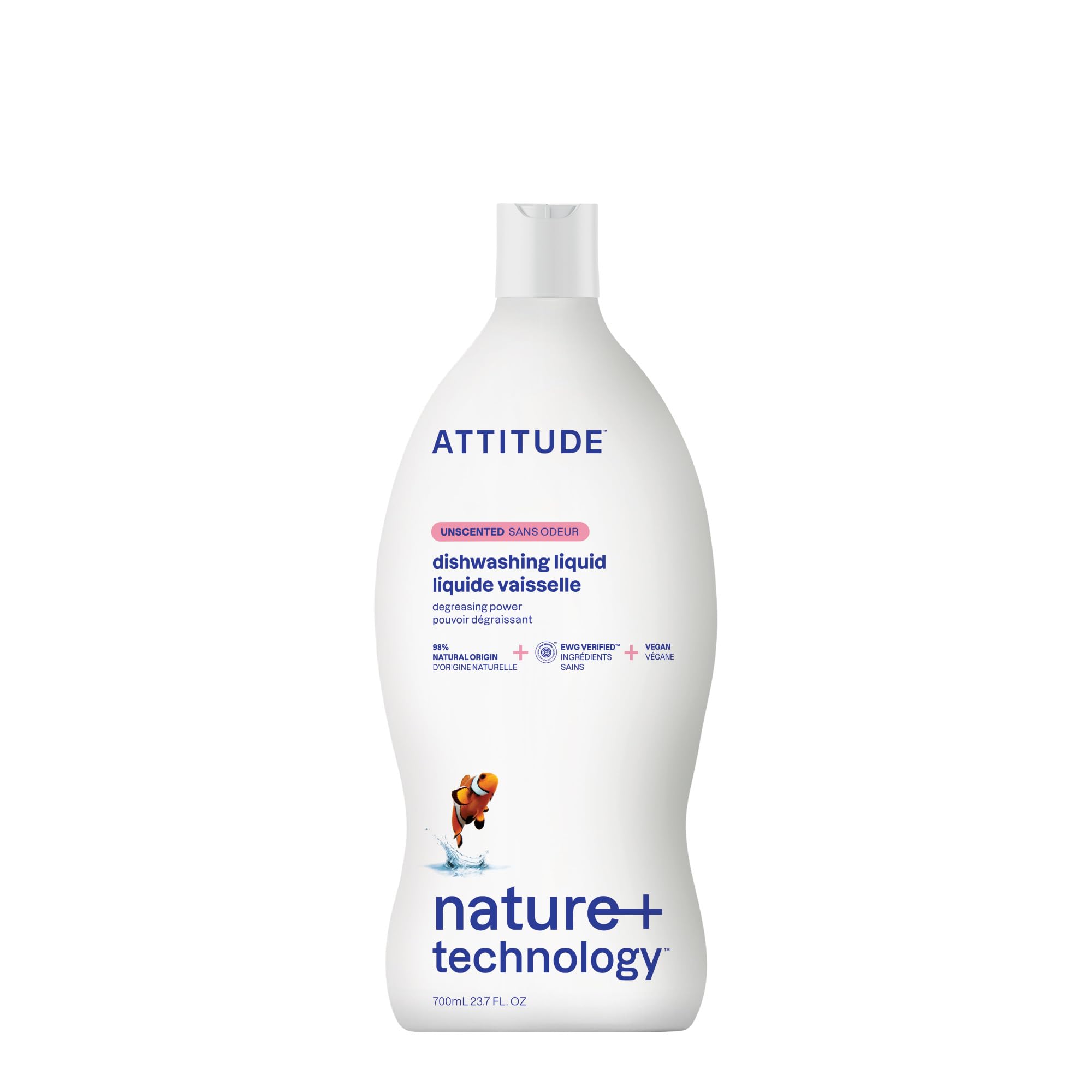 ATTITUDE EWG Verified Plant-Based Unscented Washing-Up Liquid | 700 ml | Streak Free
