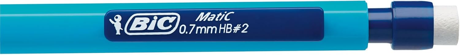 BIC Matic HB Mechanical Pencils and Eraser, Assorted Barrel Colours with Fine Point (0.7mm), Pack of 5 4