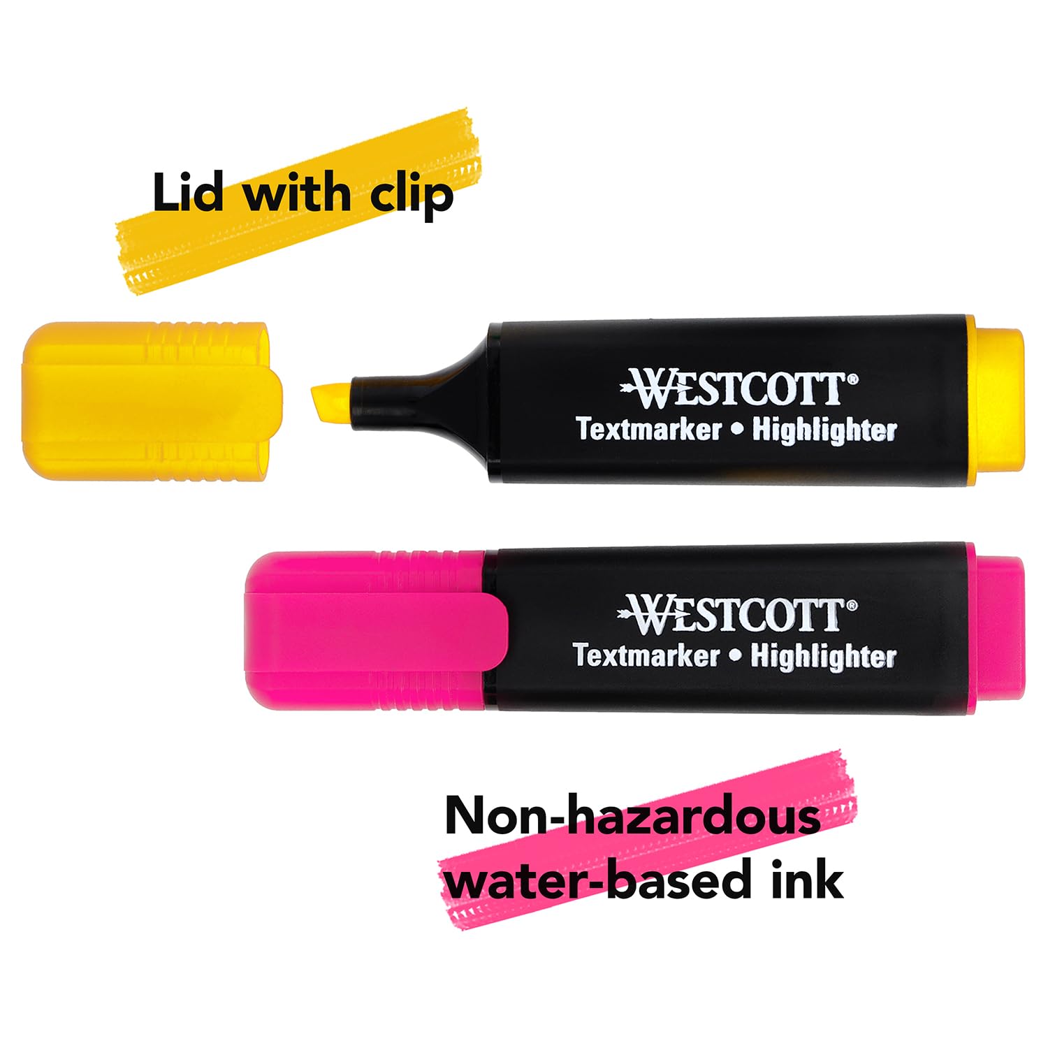 Westcott Highlighter Markers - 8-Piece Bright Color Set | Chisel Tip 2-5mm | Quick-Drying Ink 4