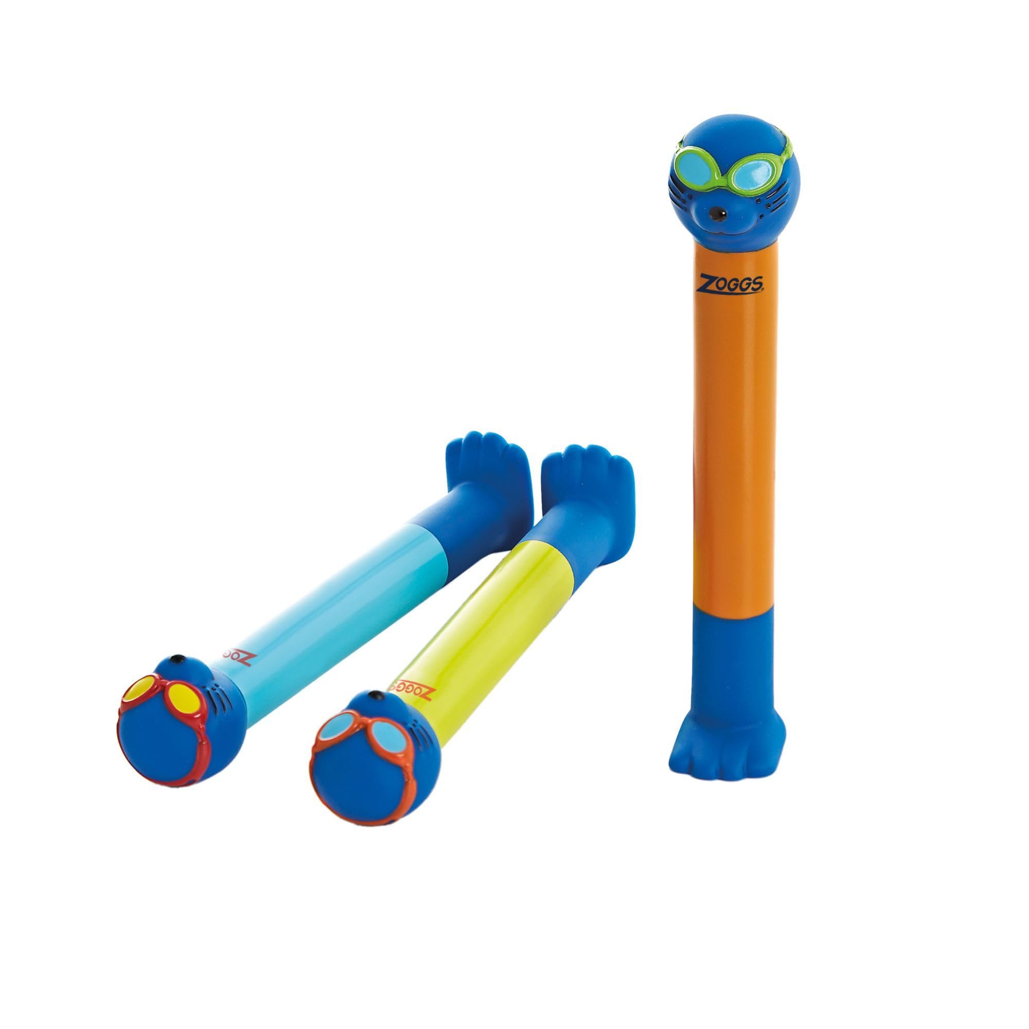 Zoggs Zoggy Dive Sticks for Kids Swimming Pool Toys, Confidence Building Sinkies, Age 3 & Up, Blue/Lime/Orange, 3-Pack