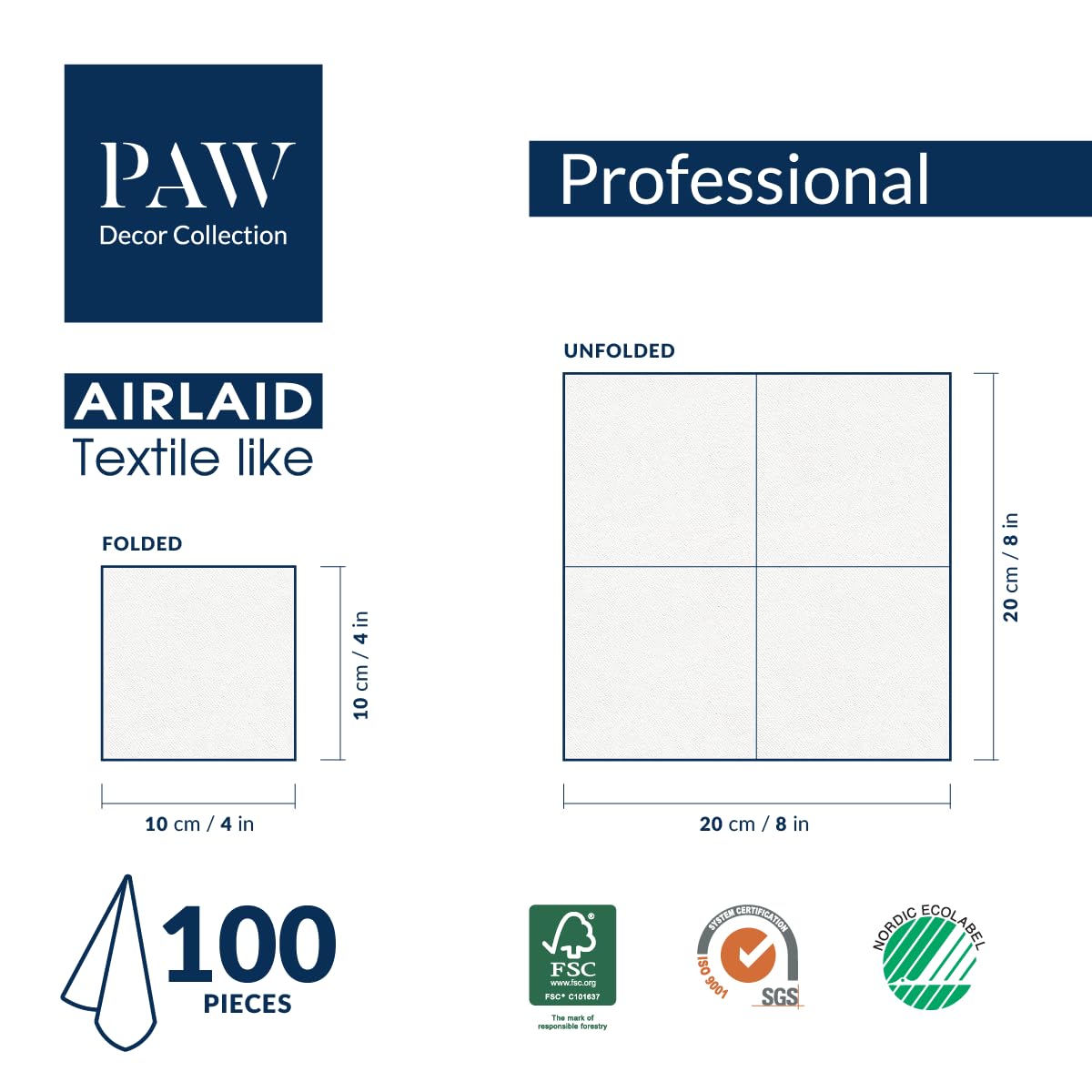 PAW Decor Collection Airlaid Napkins - 20x20 cm, 100 Pieces, Cocktail Fold 1/4, Bordeaux Red 7