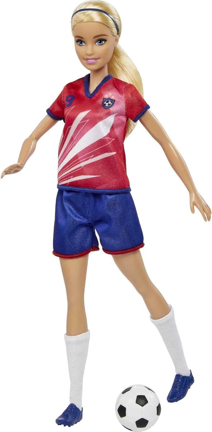 Barbie Soccer Doll - Blonde Ponytail, #9 Uniform, Soccer Ball & Cleats, Ages 3+ 5