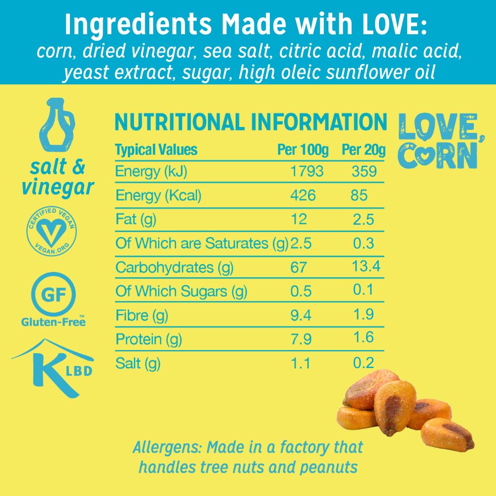 LOVE CORN Crunchy Corn Snack - Salt & Vinegar Flavour | 24 x 20g Packs 2