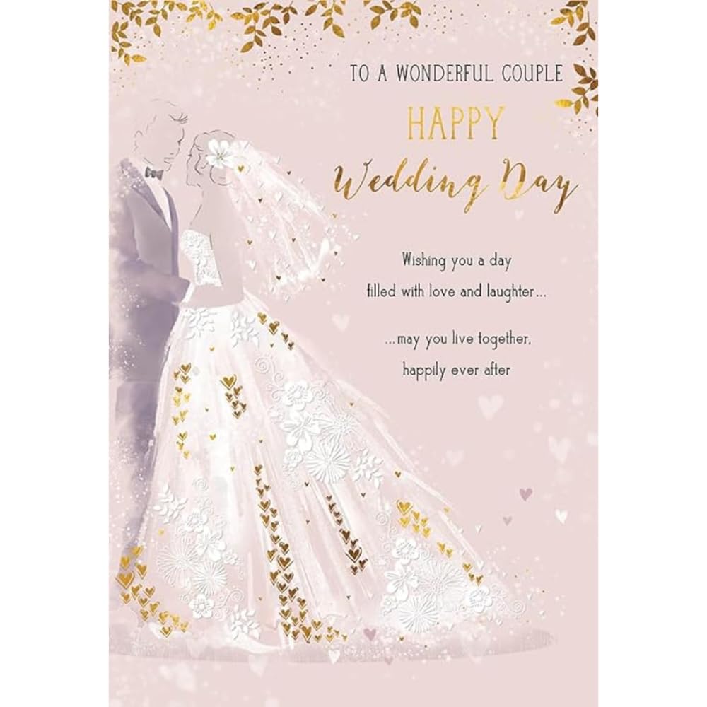Piccadilly Greetings Wonderful Couple Happy Wedding Day Card | 9 x 6 Inches | Pink