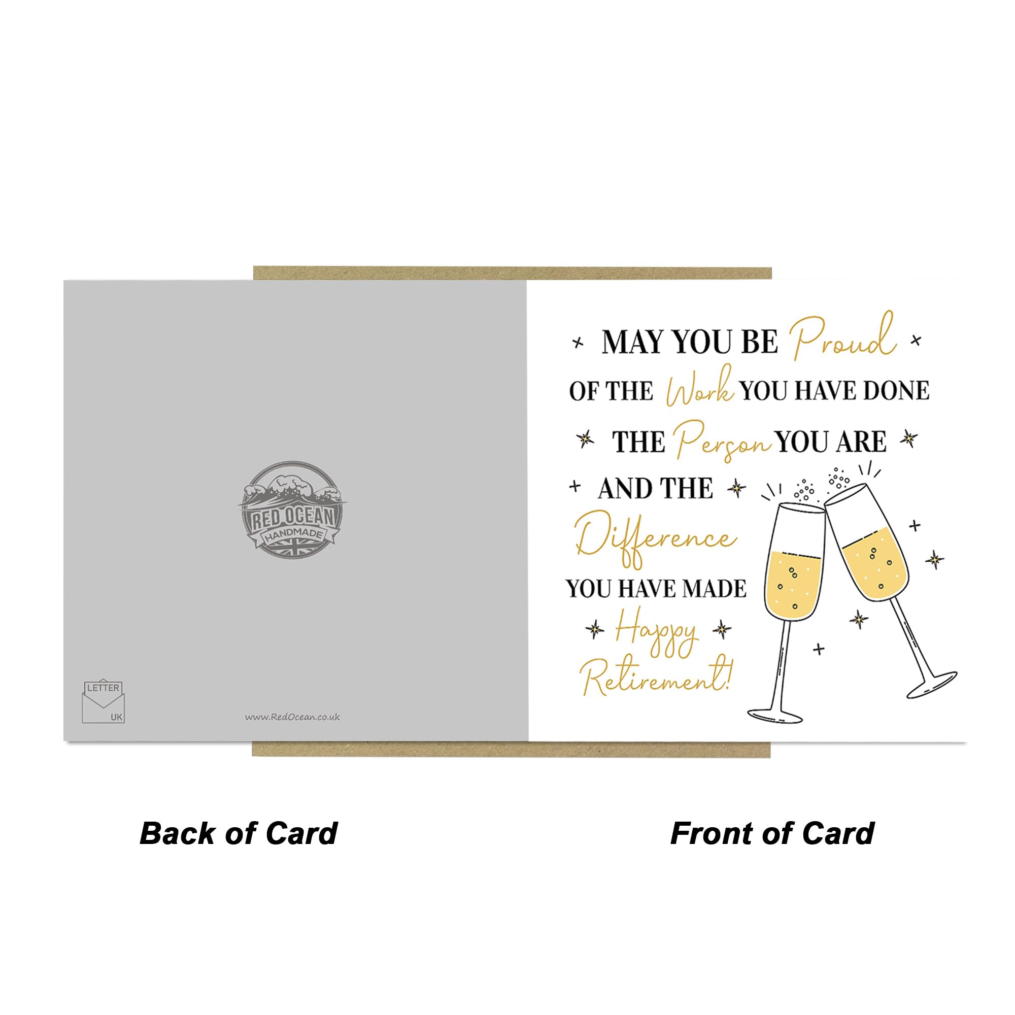 RED OCEAN Handmade Retirement Card 145x145mm with Kraft Envelope | Blank Inside | Made in England 3