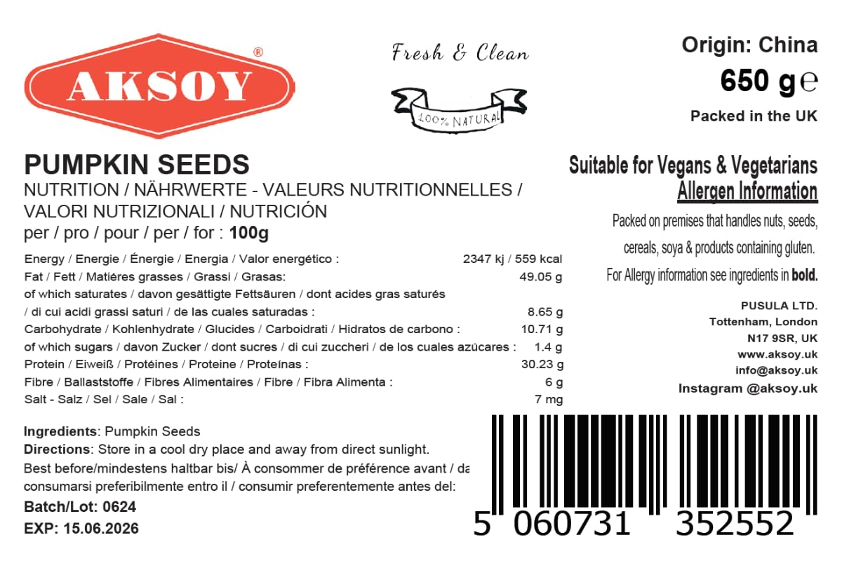 AKSOY Pumpkin Seeds - 650g Raw & Vegan | Rich in Antioxidants & Magnesium 7