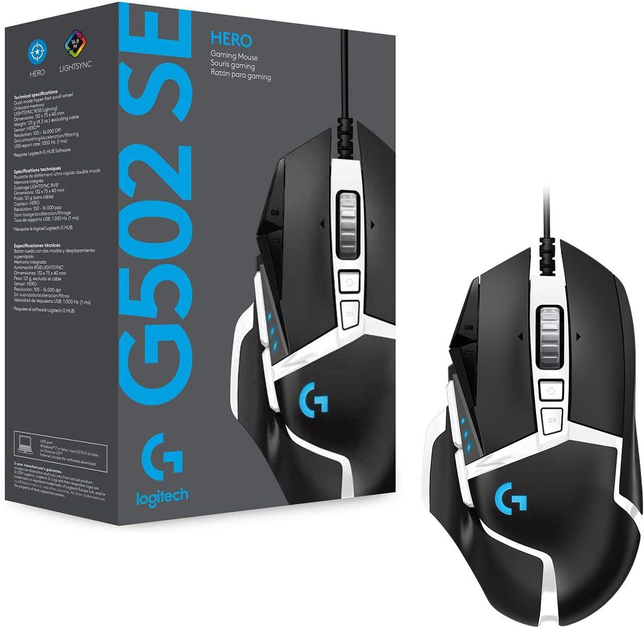 Logitech G502 HERO 25K Gaming-Maus Sonderedition – Schwarz &amp; Weiß 3