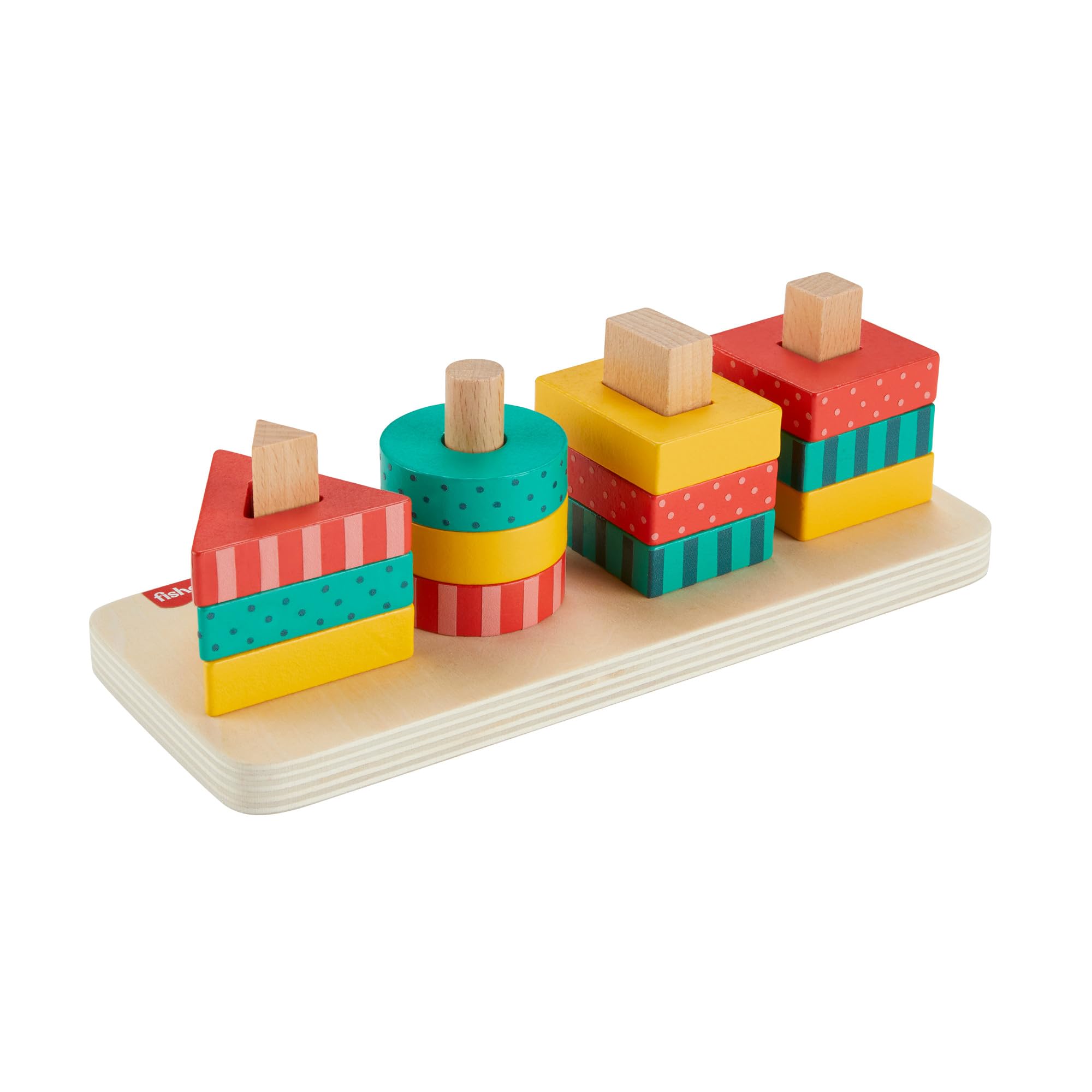 Fisher-Price Toddler Sorting Toy Wooden Shape Stacker, 13 Wood Pieces for F