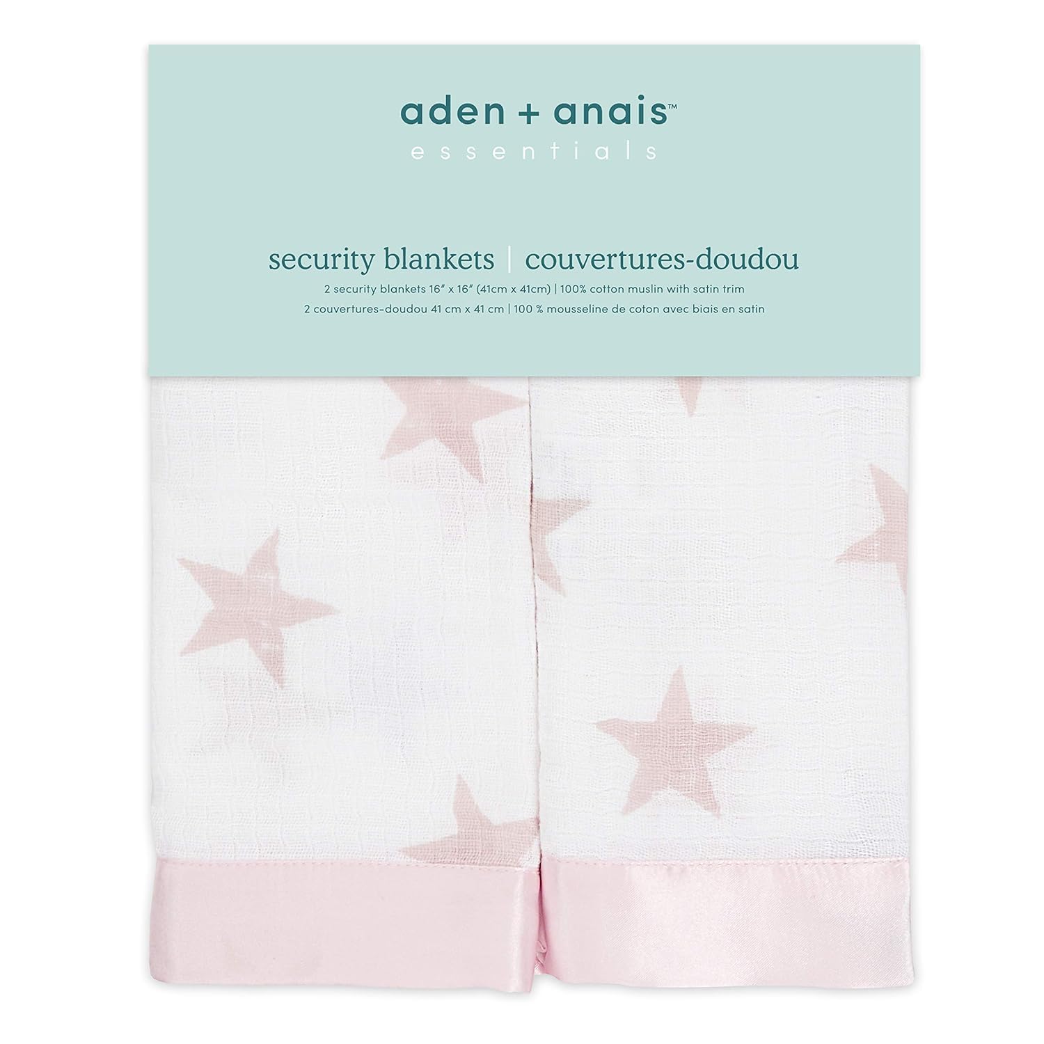 aden + anais essentials Issie Security Blanket - 2 Pack 100% Cotton Muslin | 40.5cm x 40.5cm | Doll Pattern